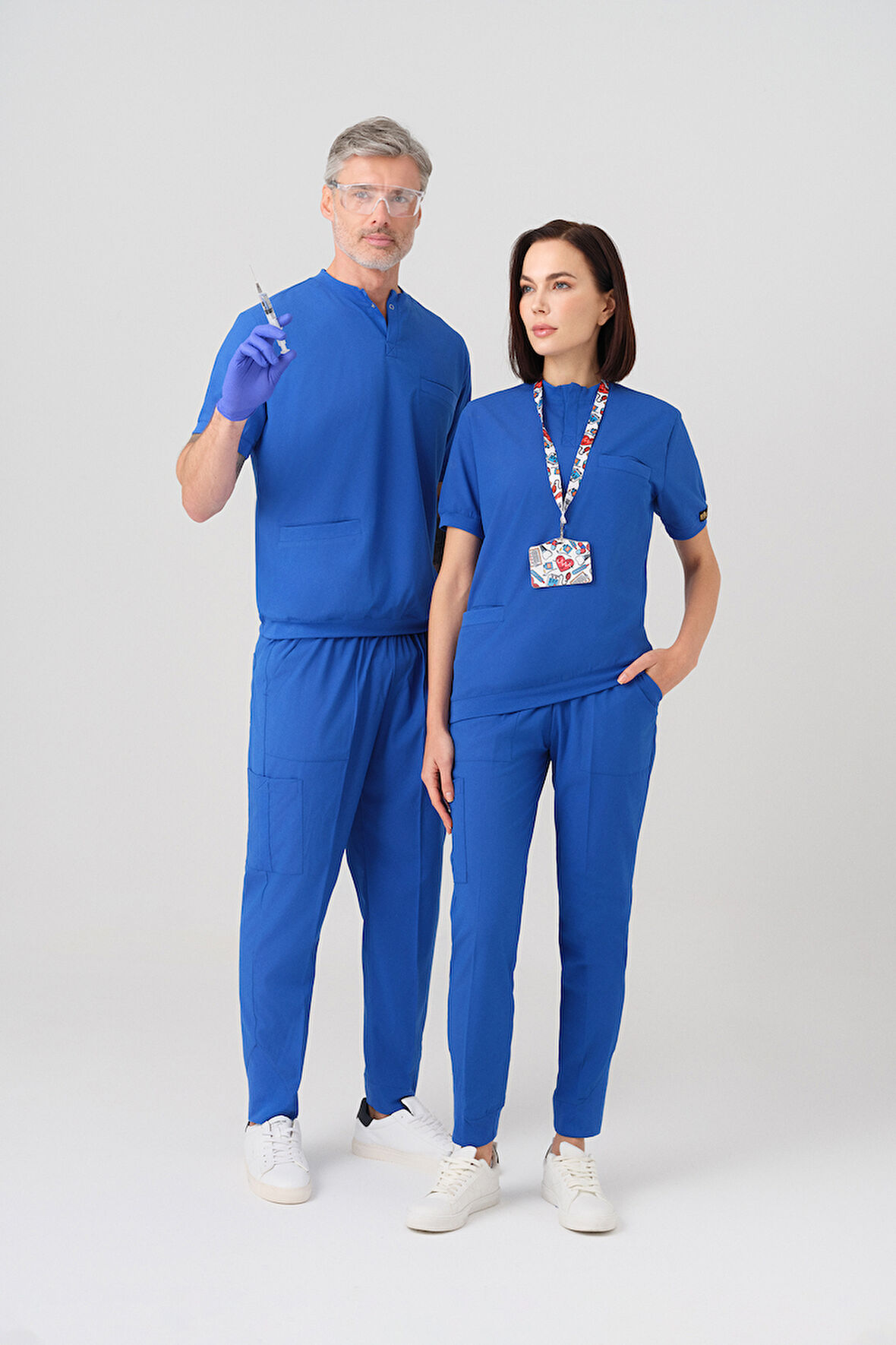 Saks Mavisi Star Best Likra Takım Çift Yönlü Likralı Kumaş Ribana Detaylı Scrubs Alt Üst Takım