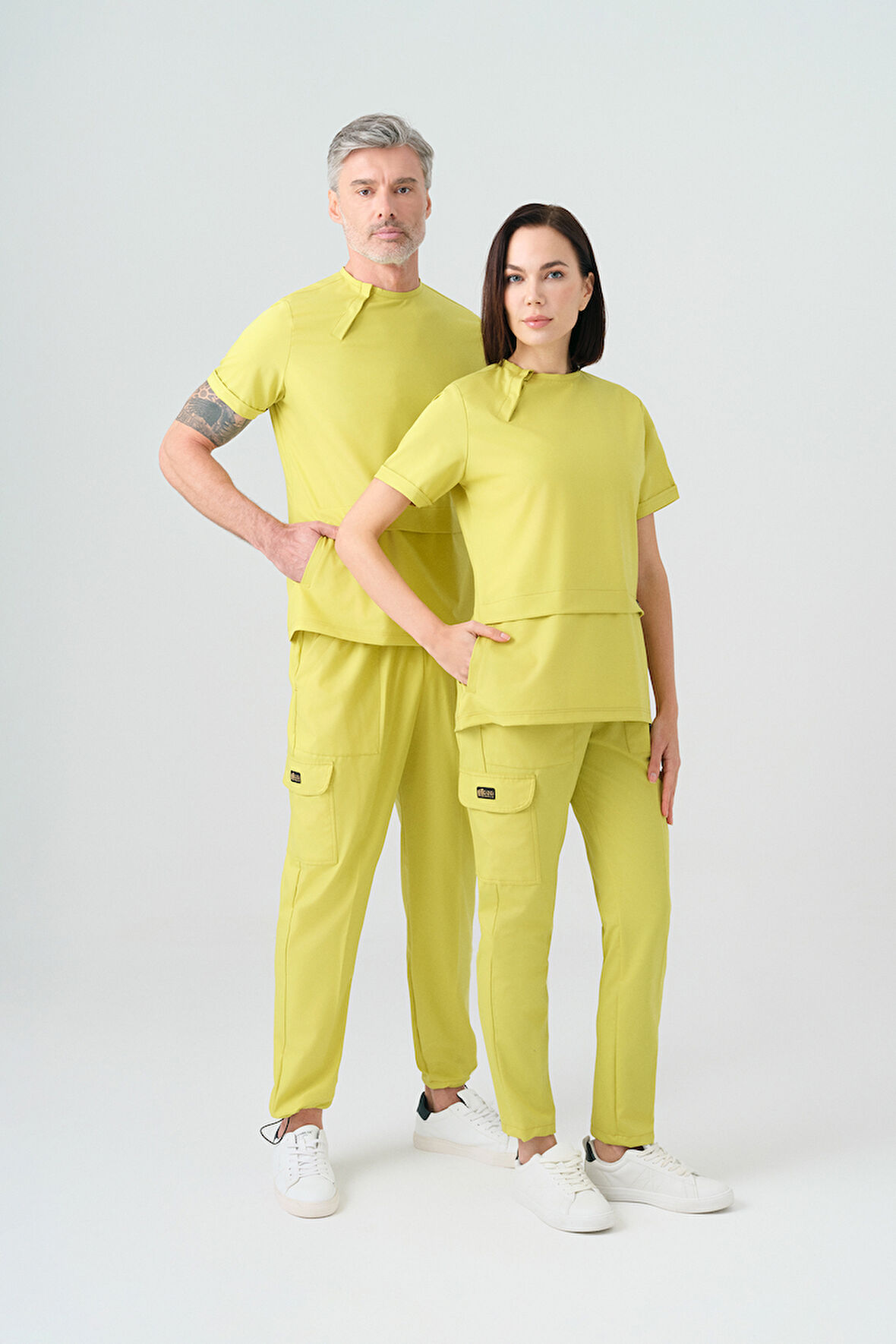 Neon Yeşil Zero Best Likra Scrubs Takım Çift Yönlü Esnek Kumaş Doktor Hemşire Üniforması