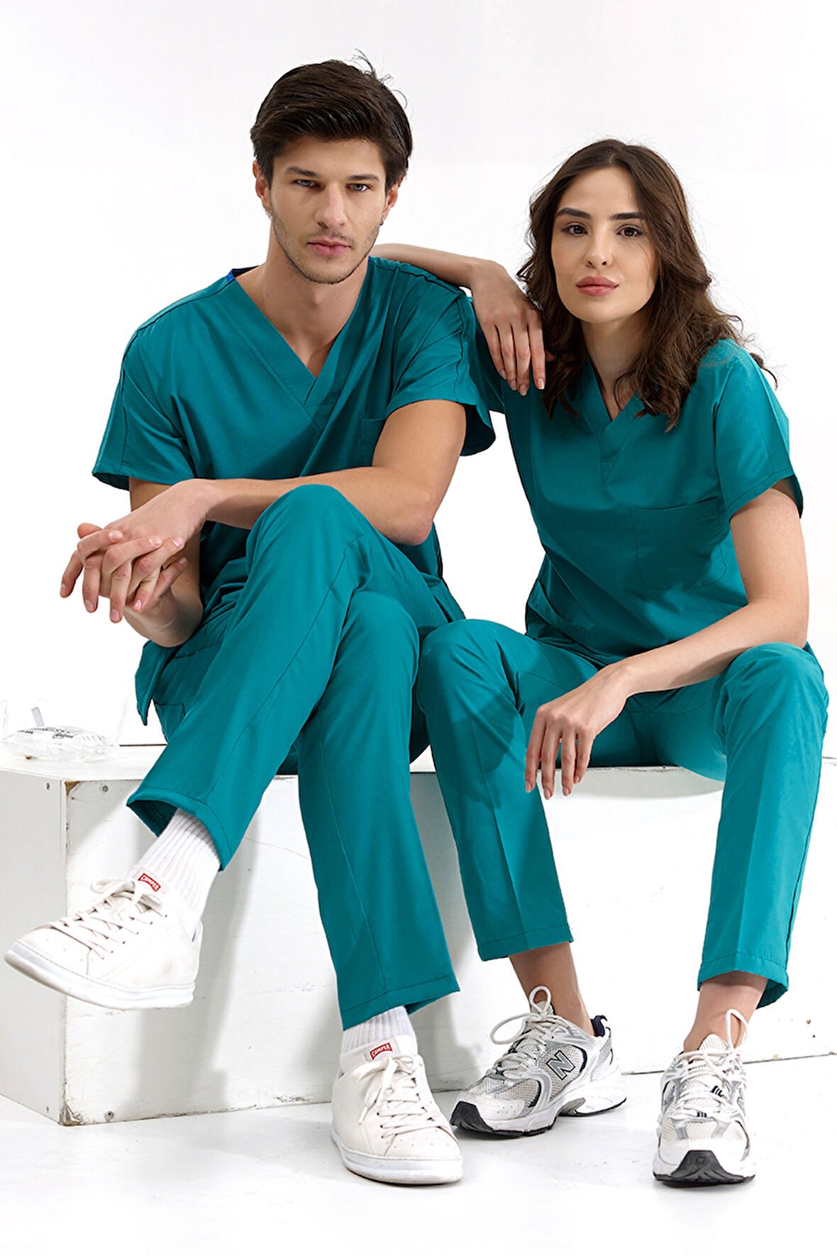 Açık Petrol Yeşili Lüks Likralı Greys Alt Üst Takım Doktor Hemşire Scrubs Üniforma
