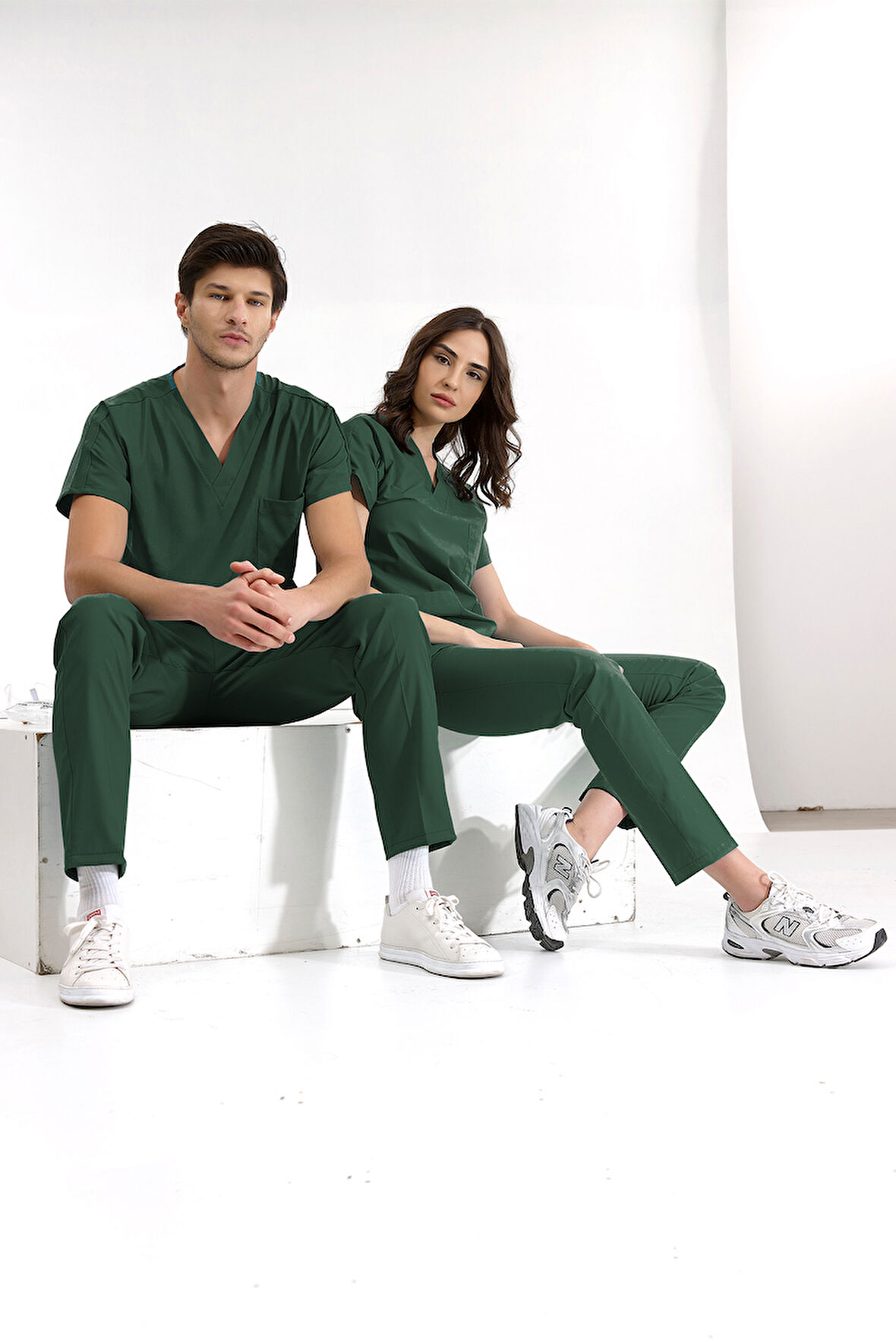 Avcı Yeşili Lüks Likralı Greys Alt Üst Takım Doktor Hemşire Scrubs Üniforma