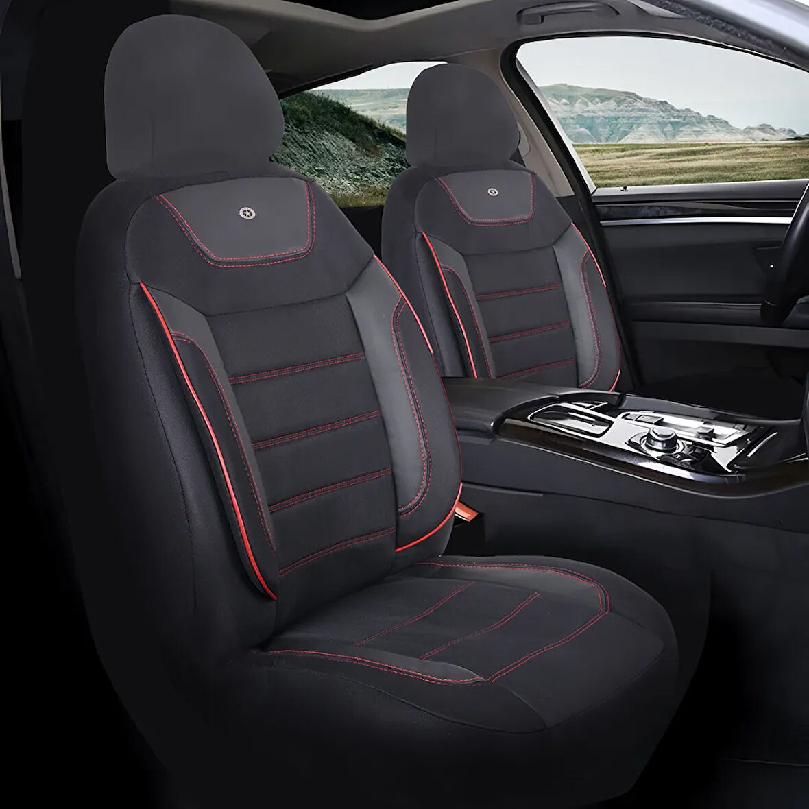 Chevrolet Captiva Araçlara Uyumlu Oto Koltuk Kılıfı Seti - Primier Serisi - Siyah Kırmızı