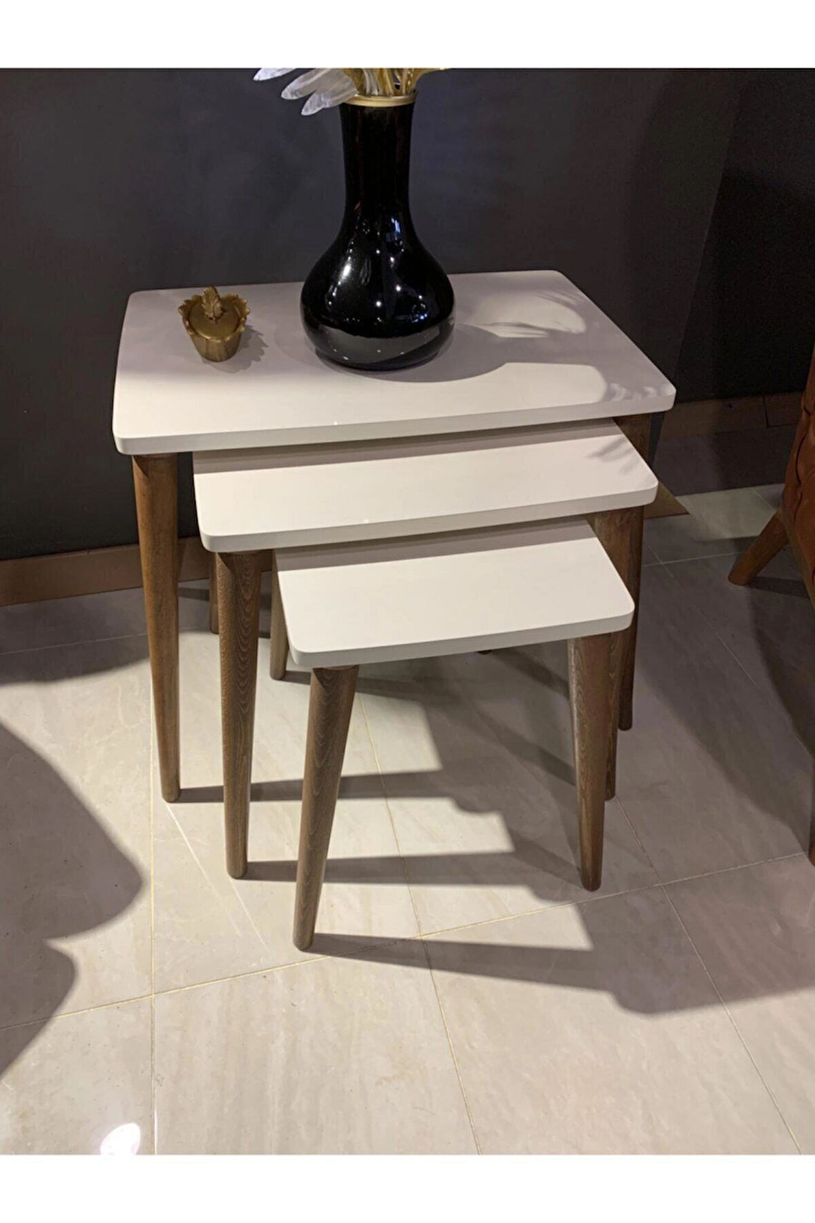 3lü Krem Zigon Sehpa Piramit