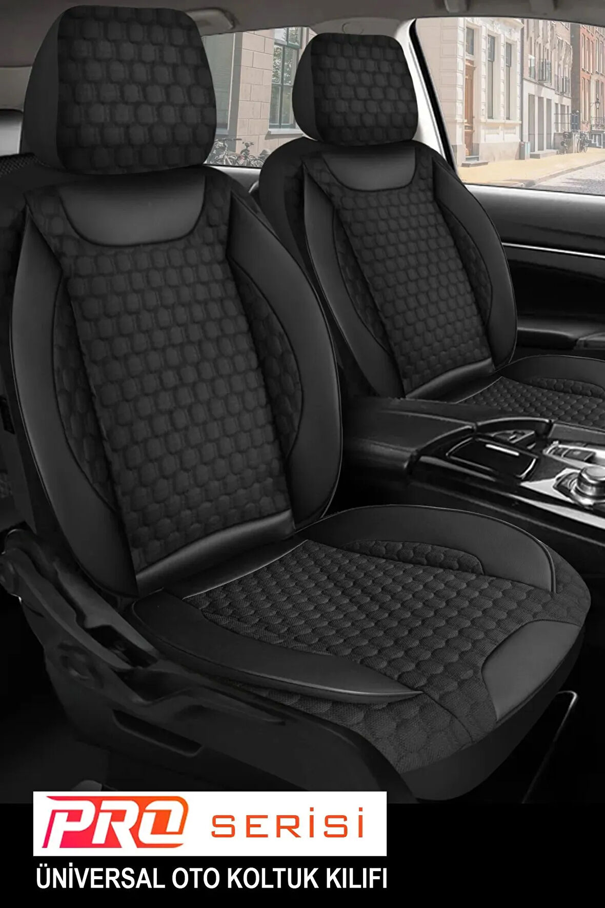 Porsche Boxster UYUMLU TAM SET PRO Lüks Oto Koltuk Kılıfı Deri ve Kabartmalı ÖZEL KUMAŞ SİYAH