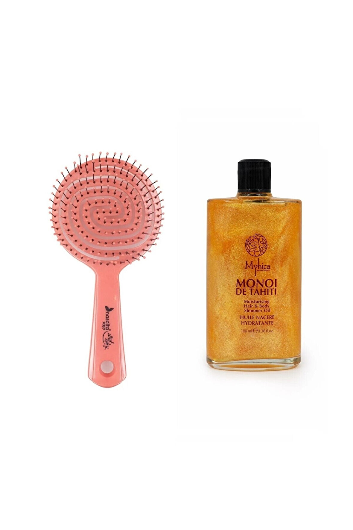 Pembe Pro Üç Boyutlu Oval Saç Fırçası 02 + Işıltılı Saç & Vücut Nemlendirici Yağ - 100 ml