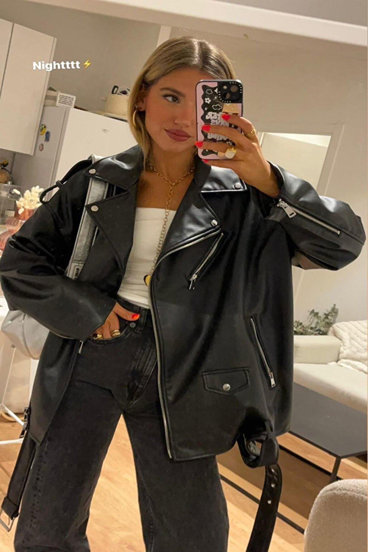 Prifaldi Oversize Uzun Kadın Deri Ceket 