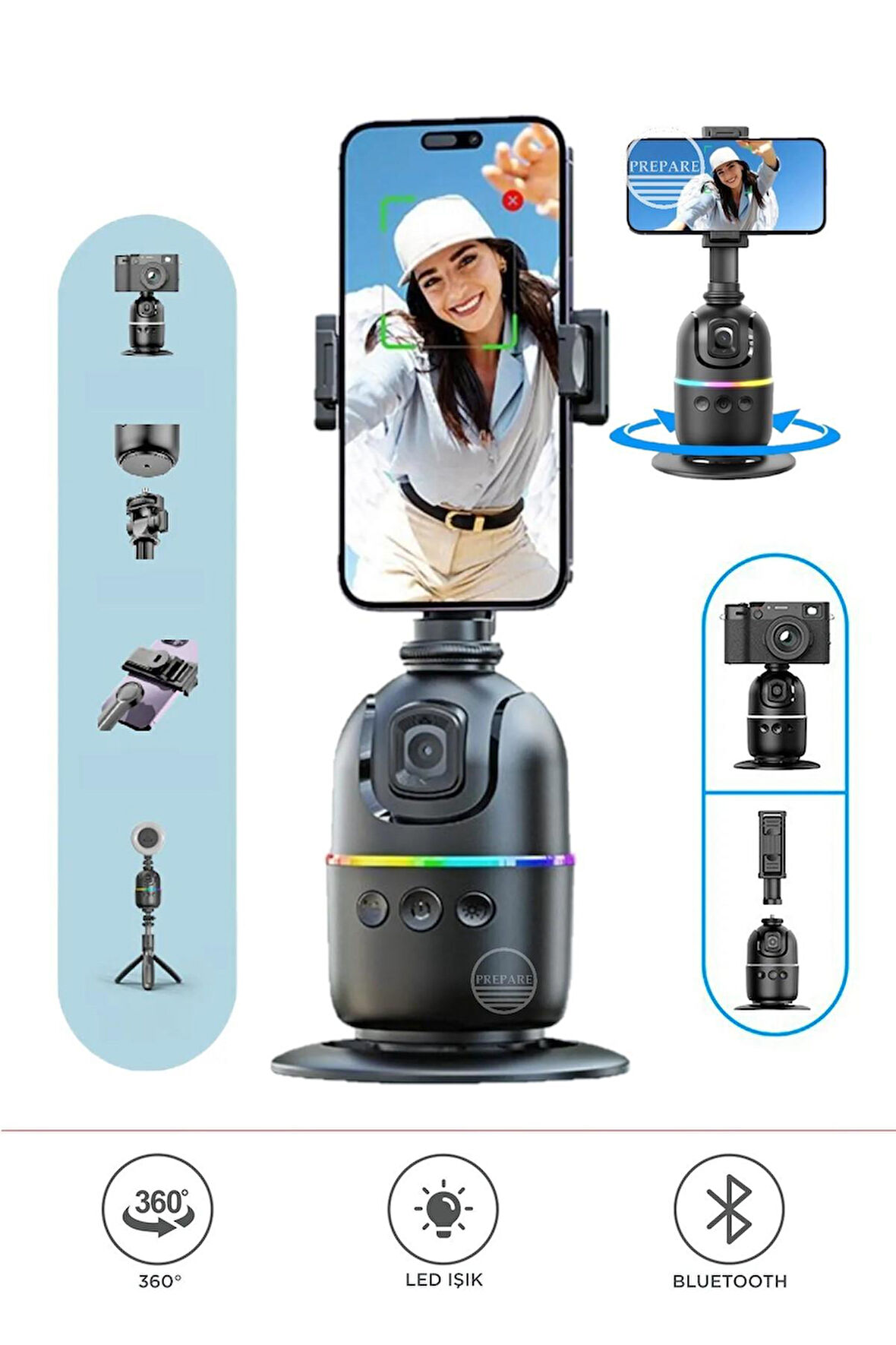 Profesyonel Gimbal 360° Yüz Takip Telefon Sabitleyici Tutucu Video Canlı Yayın Akıllı Tripod P03