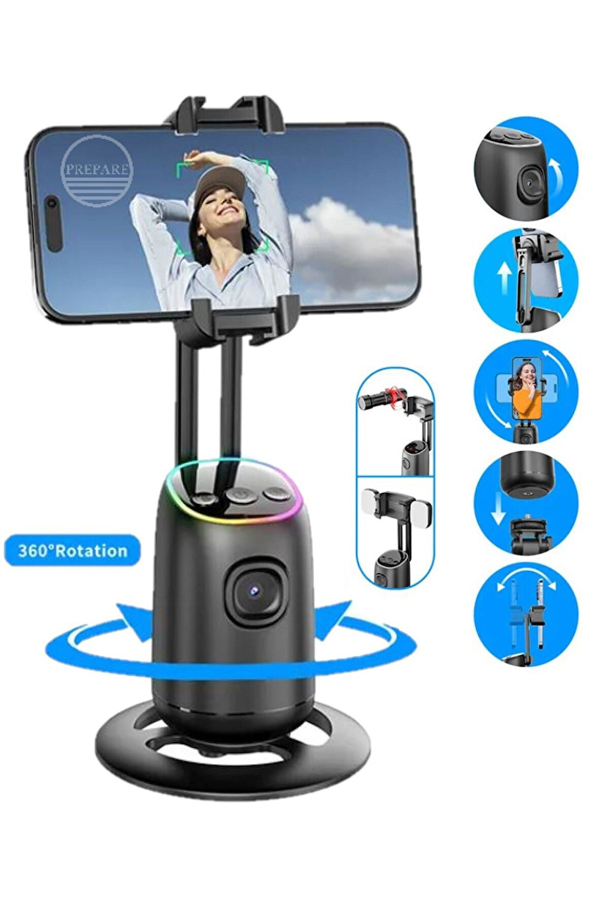 Profesyonel Gimbal 360° Yüz Takip Telefon Sabitleyici Tutucu Video Canlı Yayın Akıllı Tripod P03