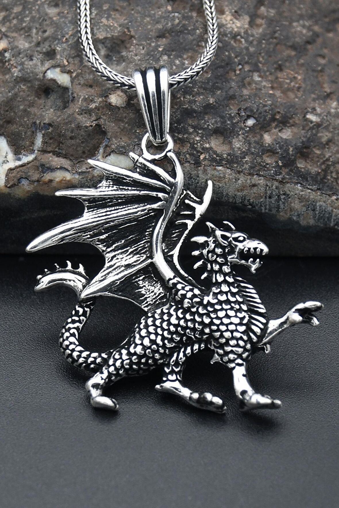 Ejderha Modelı 925 Ayar Erkek Gümüş Kolye Zincir