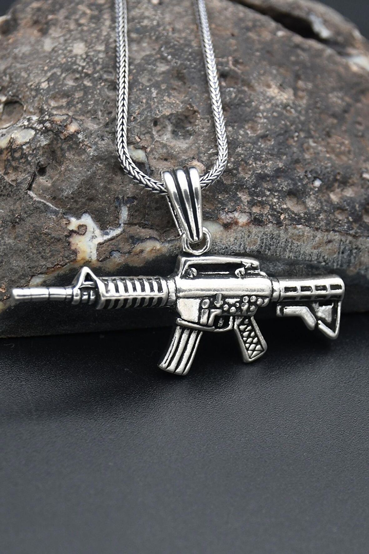 Silah Modelı 925 Ayar Erkek Gümüş Kolye Zincir