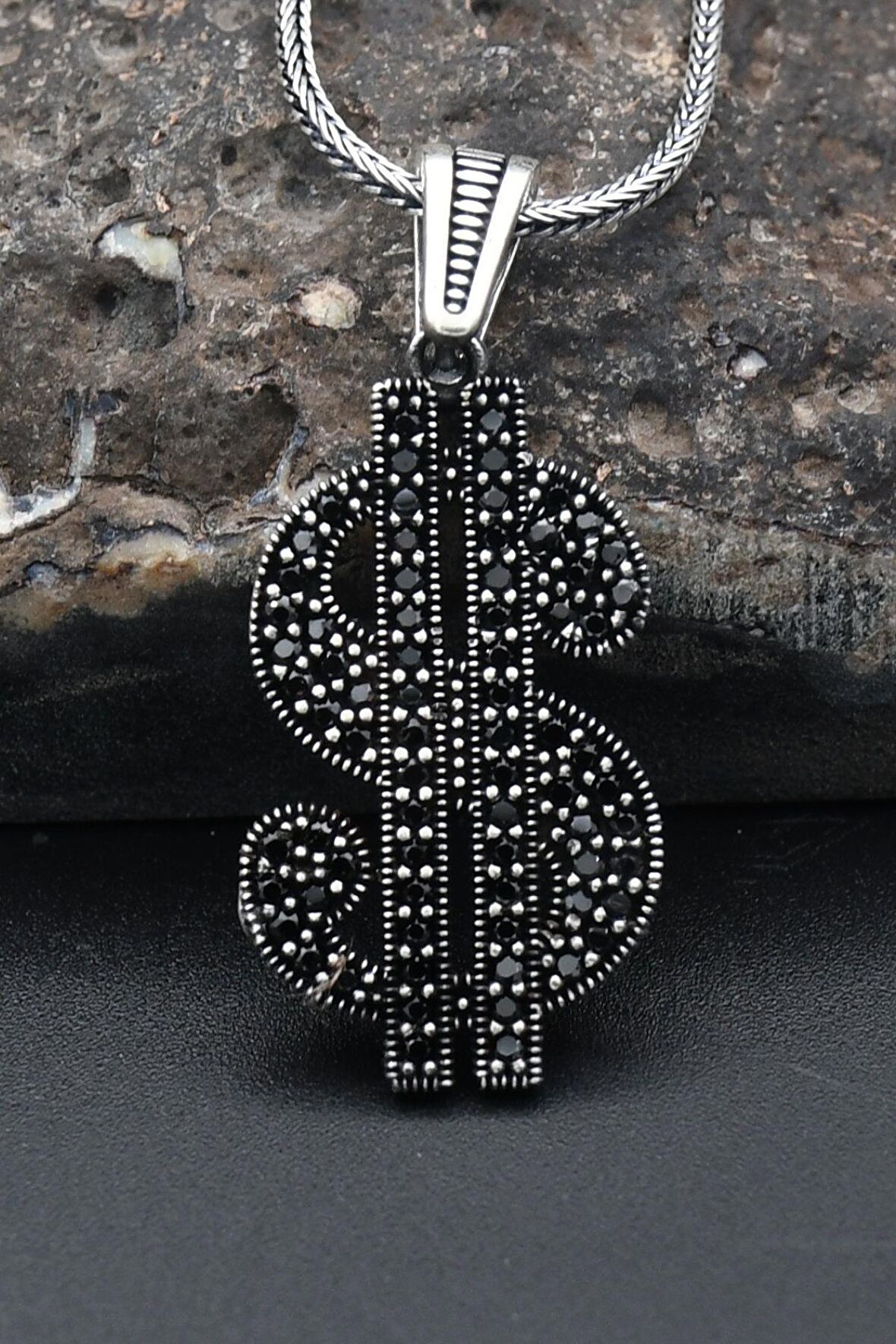 Dolar Desenli 925 Ayar Gümüş Kolye Zincir