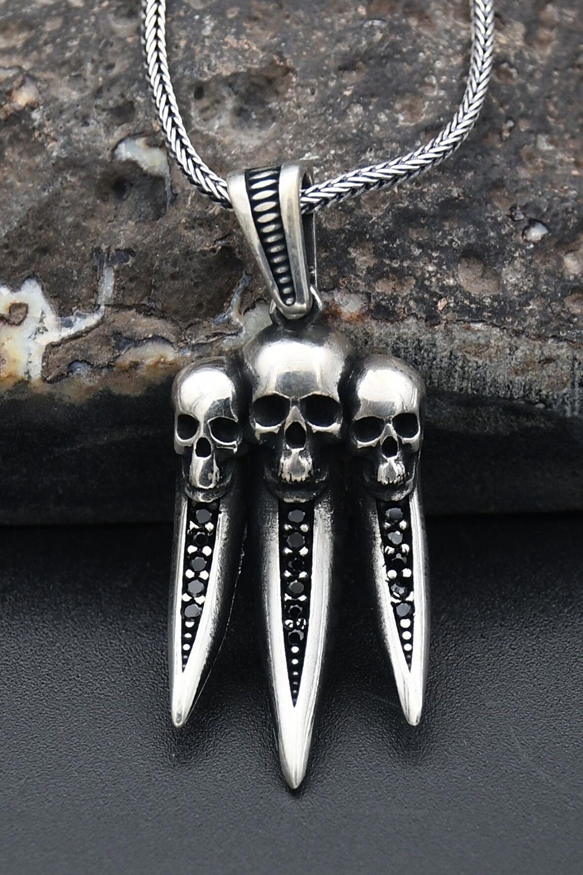 Fil Dişi Kurukafalı 925 Ayar Erkek Gümüş Kolye Zincir 