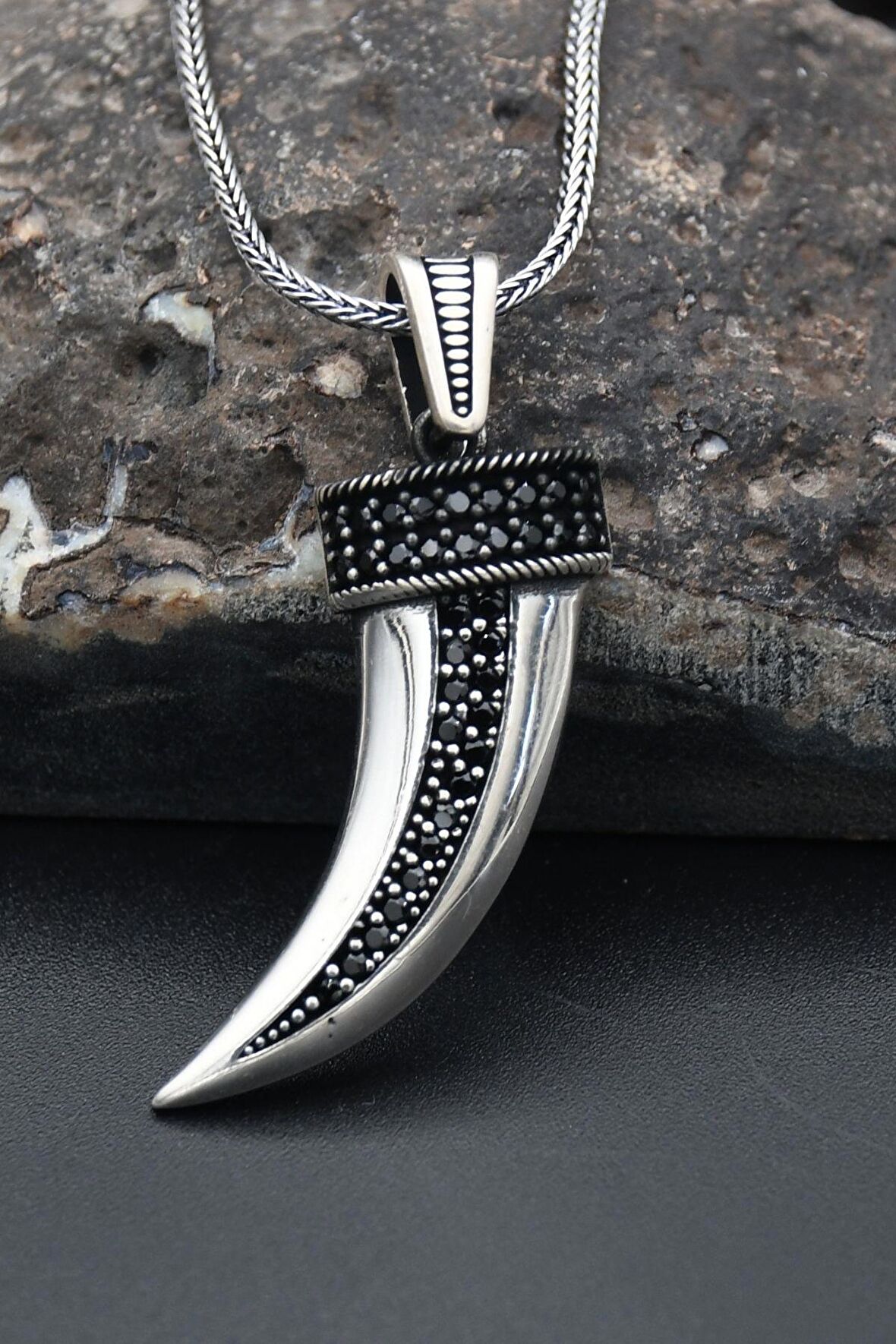 Fil Dişi 925 Ayar Erkek Gümüş Kolye Zincir