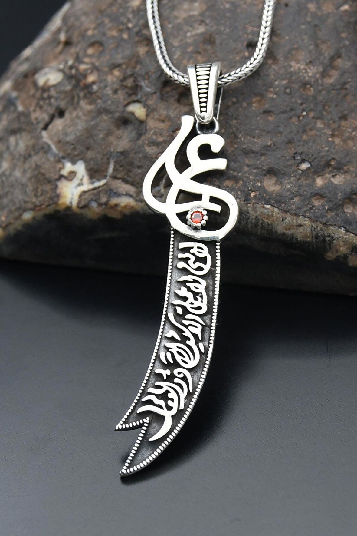 Zülfikar Kılıç Figürlü 925 Ayar Erkek Gümüş Kolye Zincir