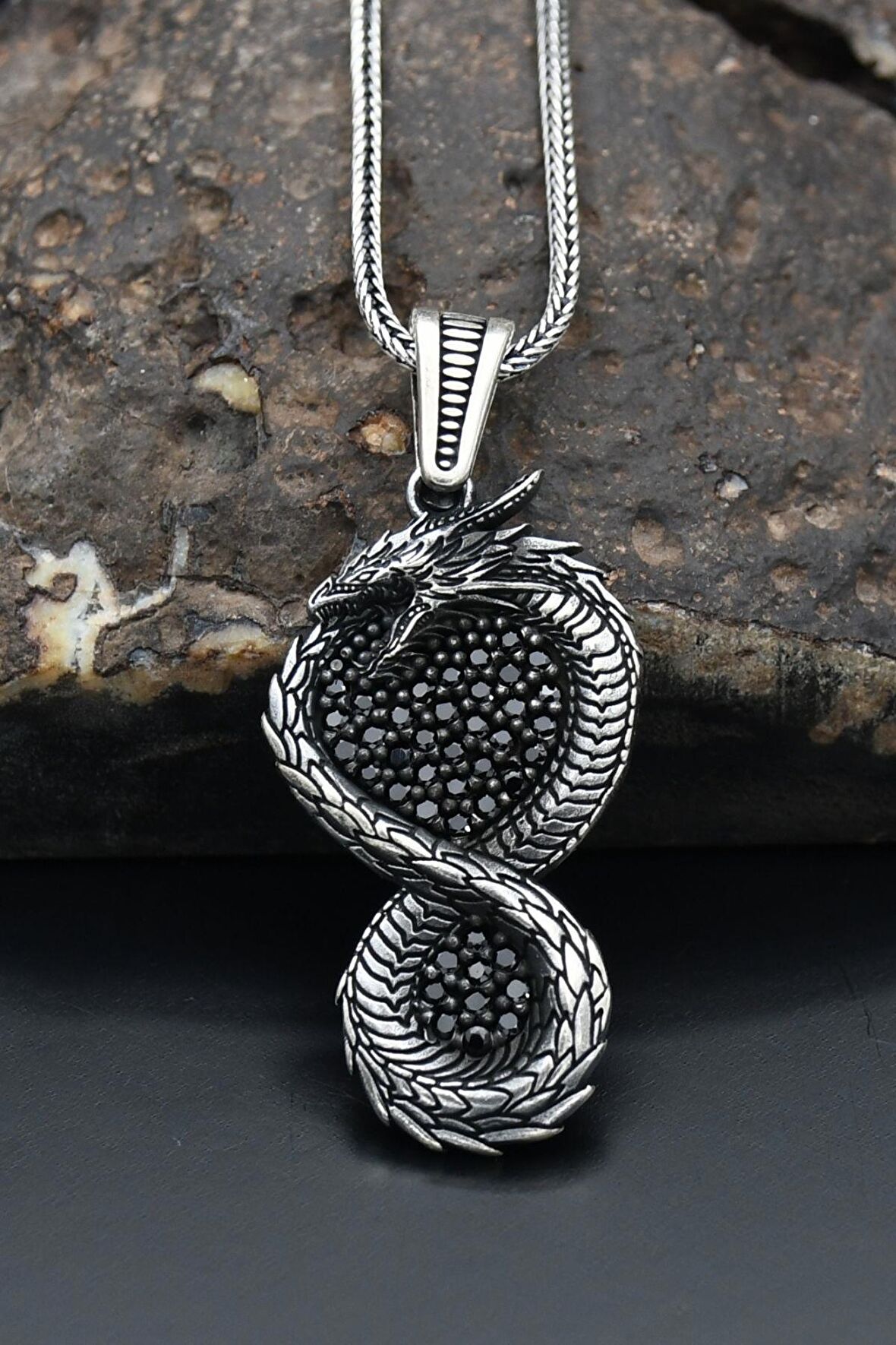 Ejderha Figürlü 925 Ayar Gümüş Kolye Zincir