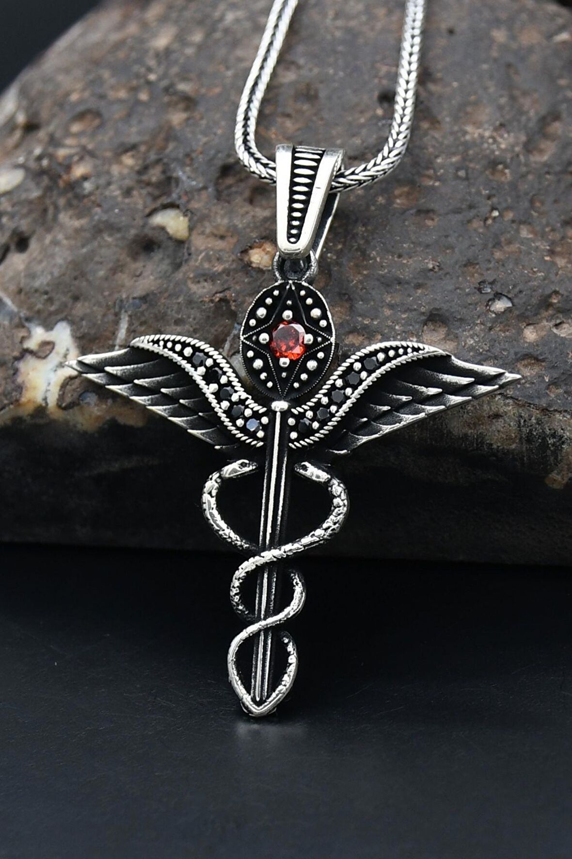 Tıp Simgeli Sağlıkçı  925 Ayar Gümüş Kolye Zincir 