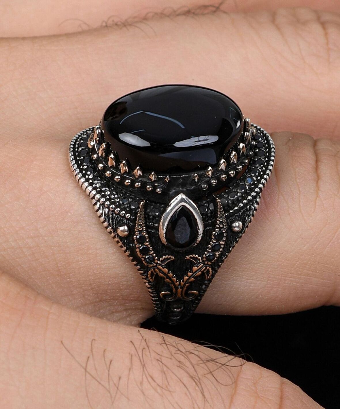 Oniks Taşlı 925 Ayar Gümüş Erkek Yüzüğü