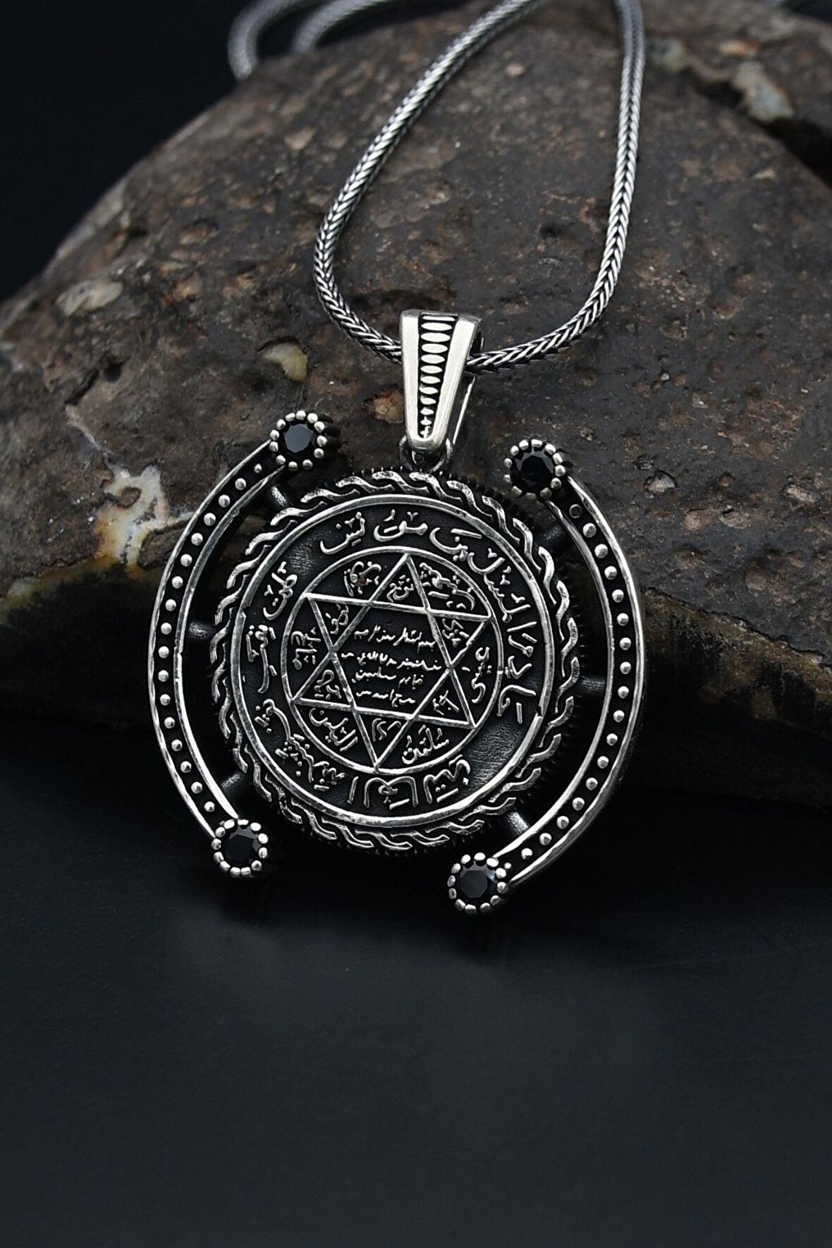 Hz. Süleyman Mührü Gümüş Kolye Zincir 925 Ayar