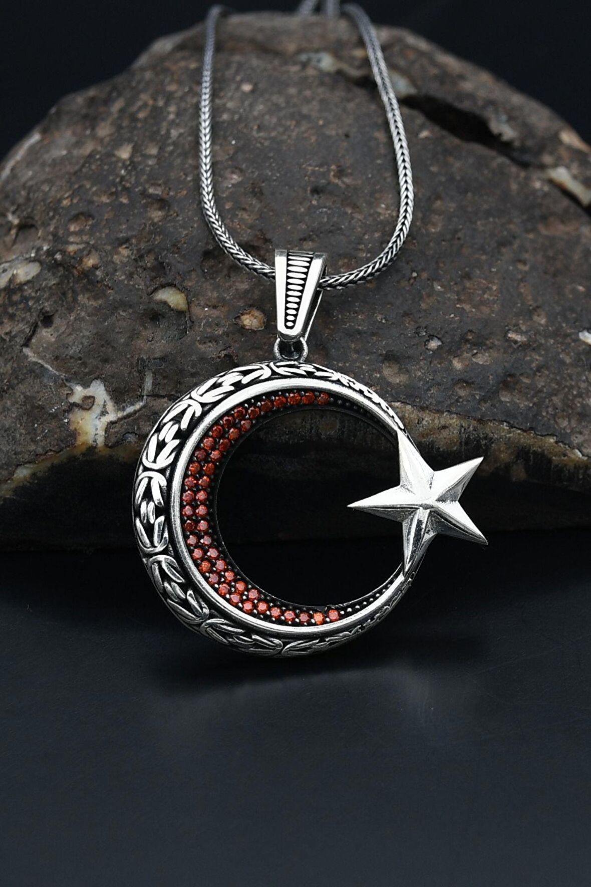 Ay Yıldızlı Gümüş Erkek Kolye Zincir 925 Ayar