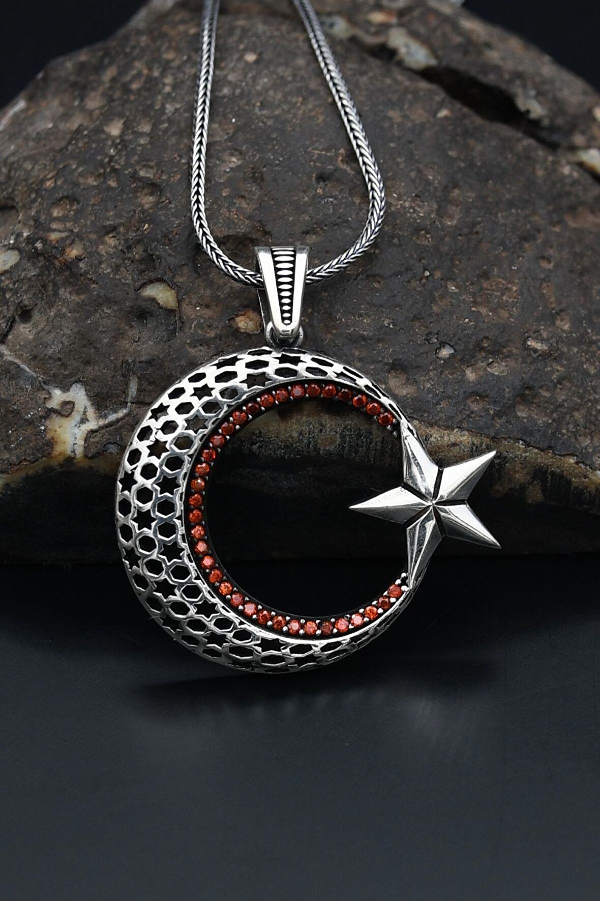 Ay Yıldızlı Gümüş Erkek Kolye Zincir 925 Ayar