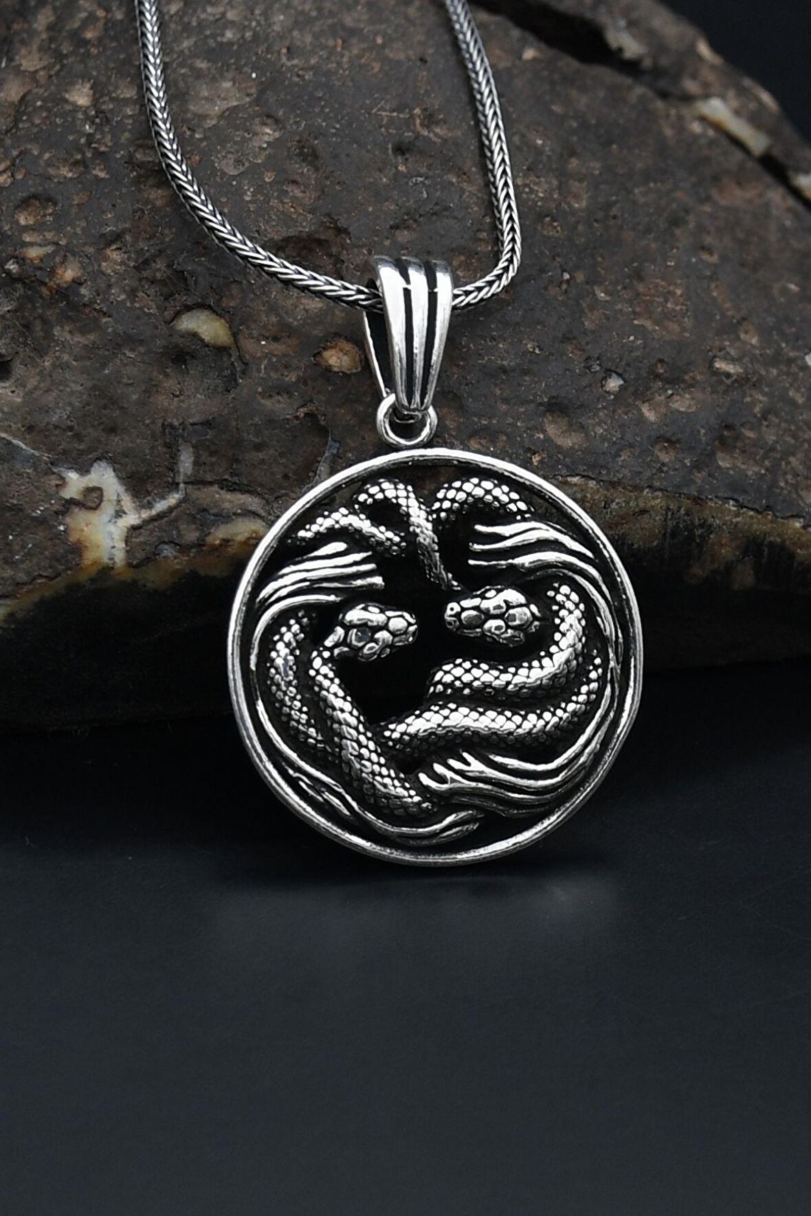 Yılan Figürlü Gümüş Kolye Zincir 925 Ayar