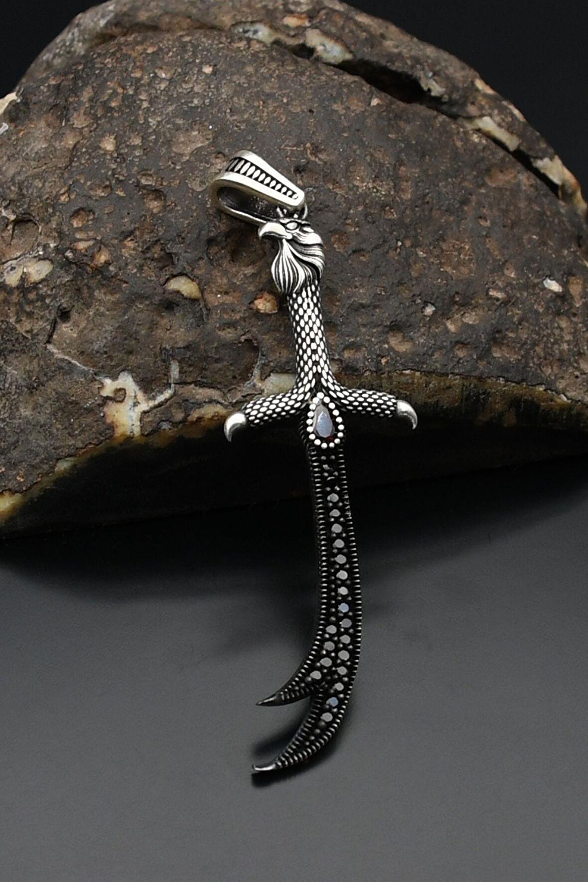 Hz. Ali Zülfikar Kılıcı ve Kartal Figürlü Kolye Ucu 925 Ayar Gümüş