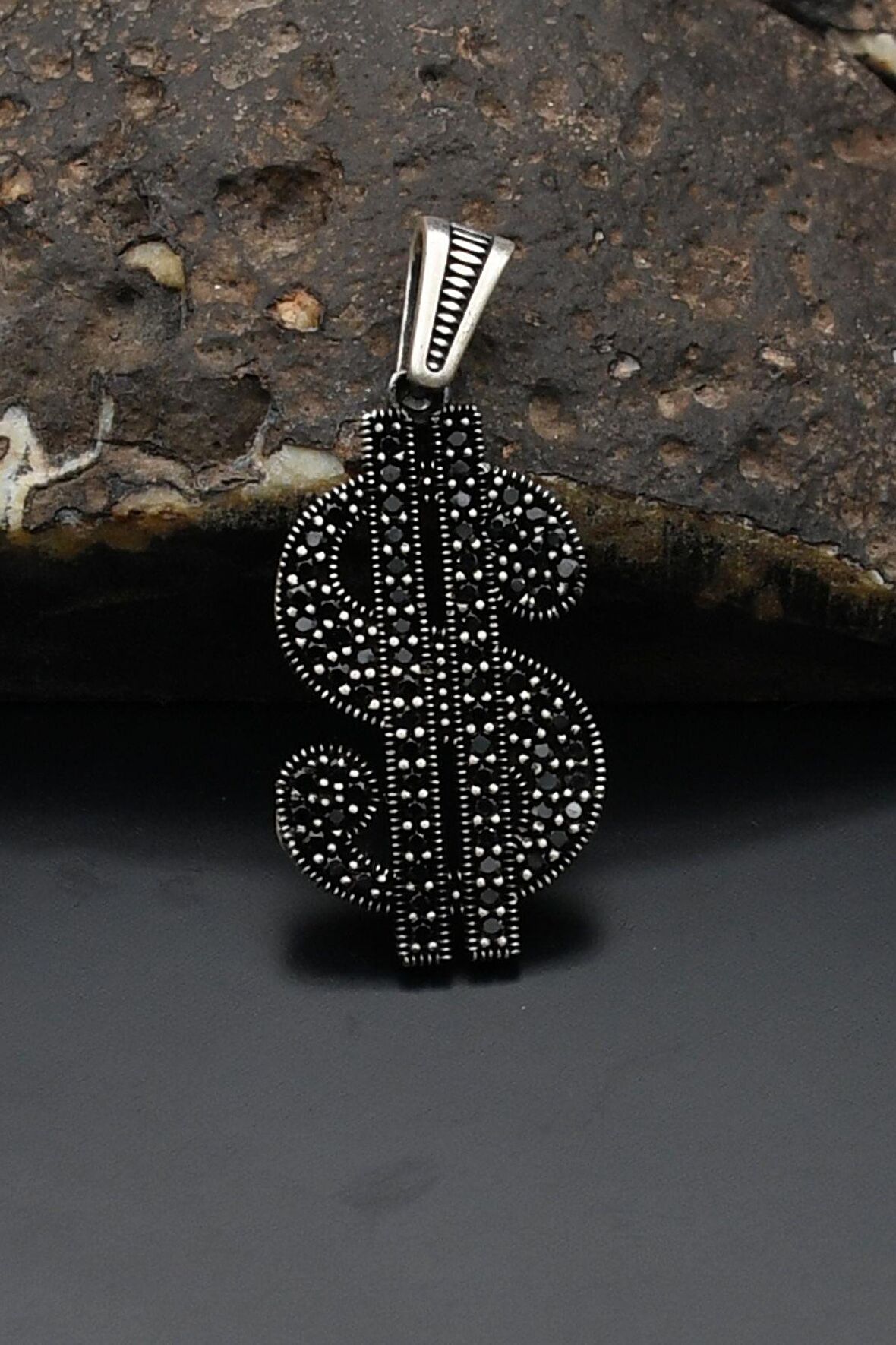 Kolye Ucu 925 Ayar Gümüş Dolar Desenli 