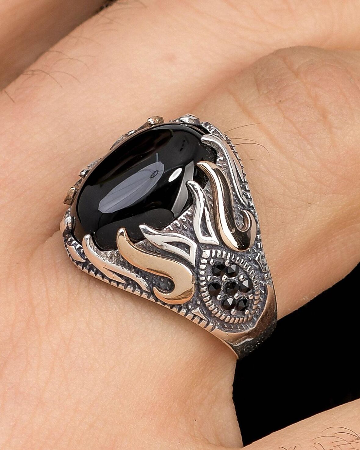 Oniks Taşlı 925 Ayar Gümüş Erkek Yüzüğü