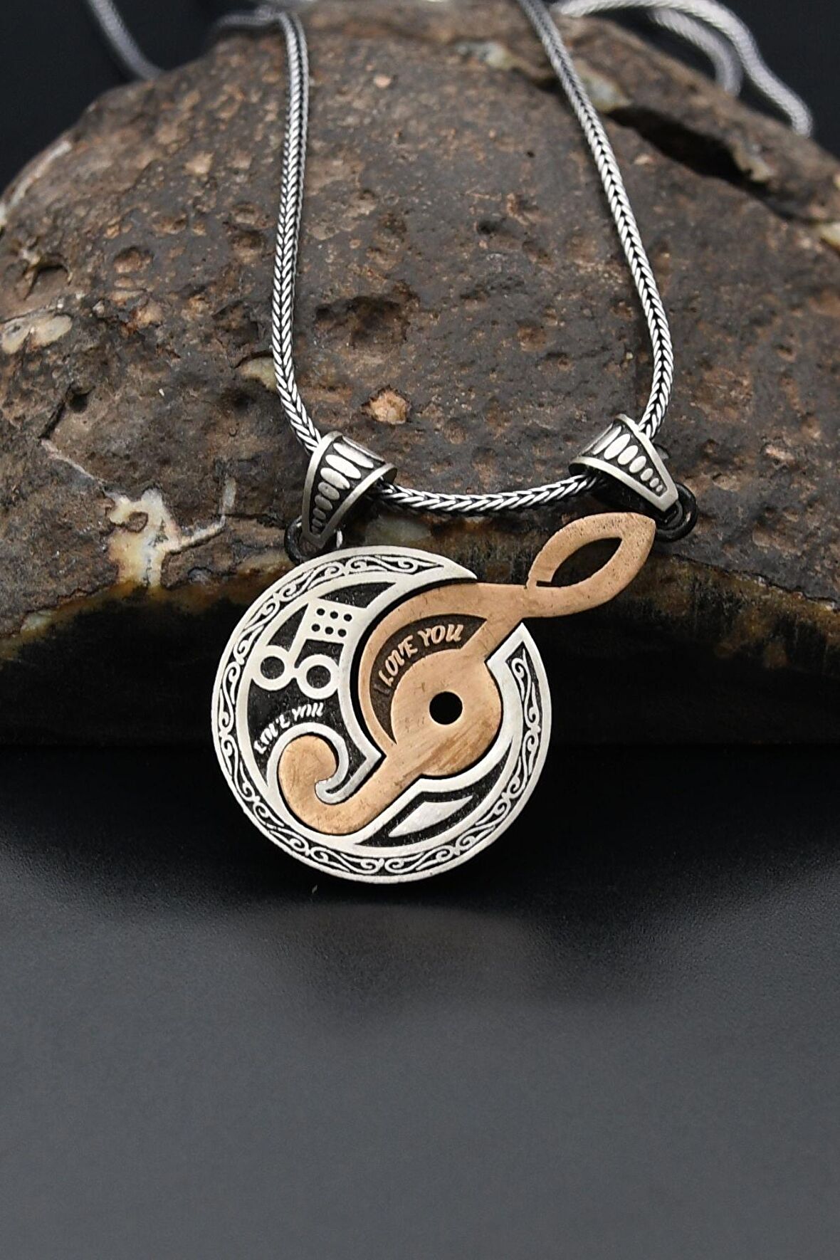 Sol Anahtarı Müzik Nota 925 Ayar Çift Kolye Gümüş Zincir 