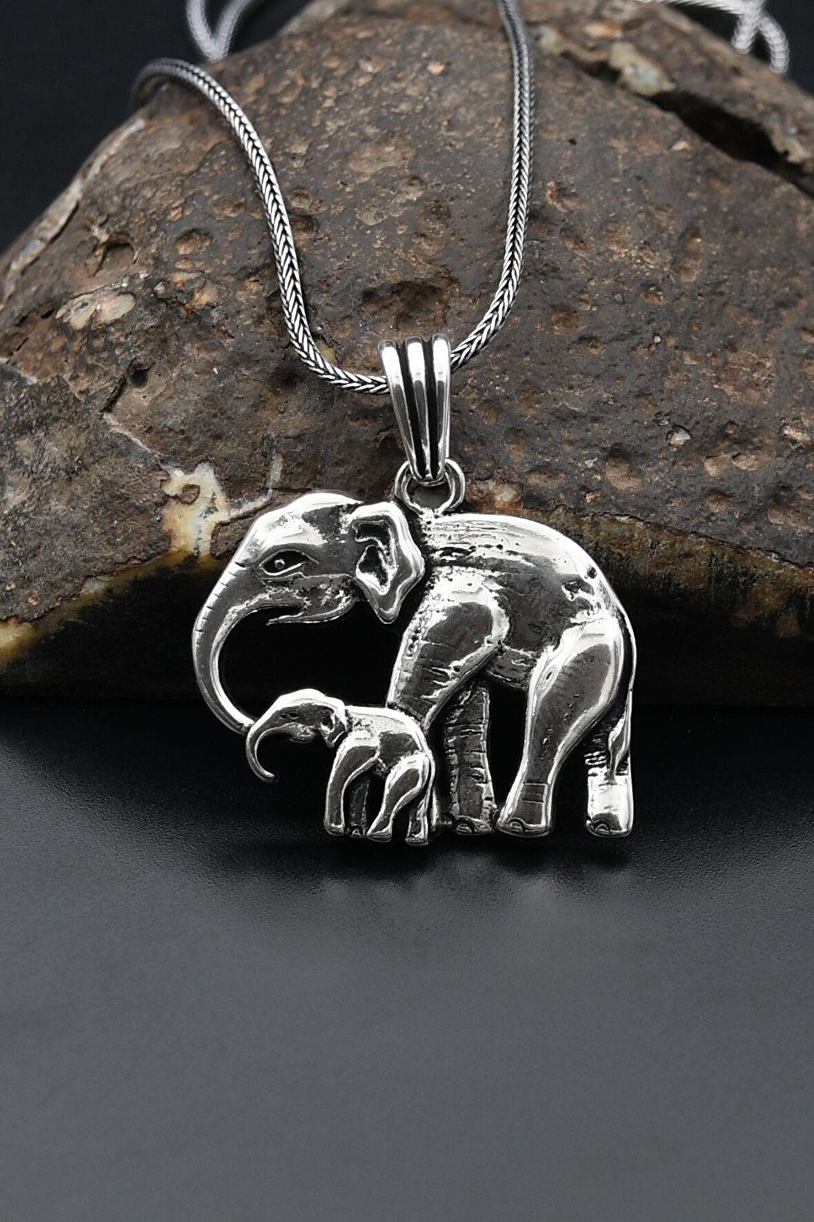 Fil Motifli 925 Ayar Gümüş Kolye Zincir 