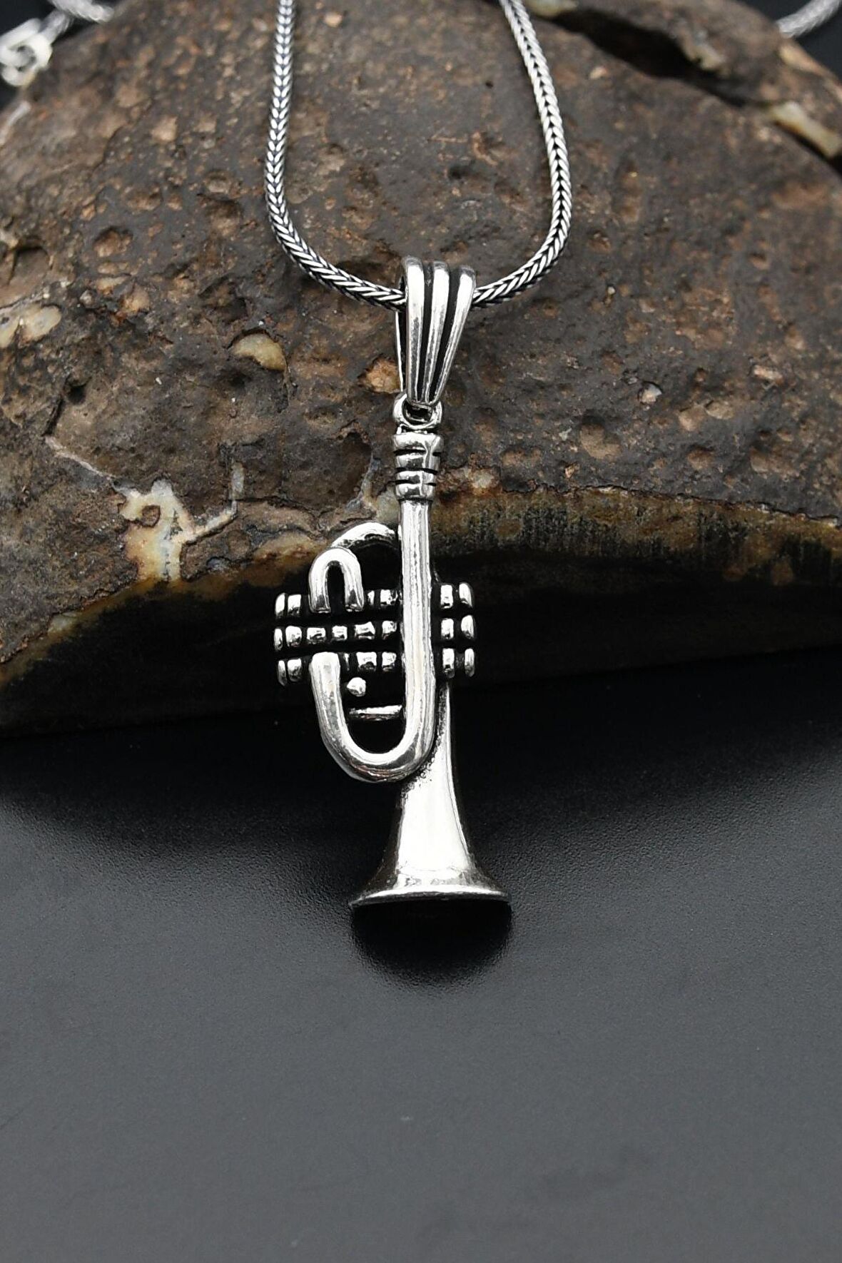 Saksafon Erkek Gümüş Kolye Zincir 925 Ayar 