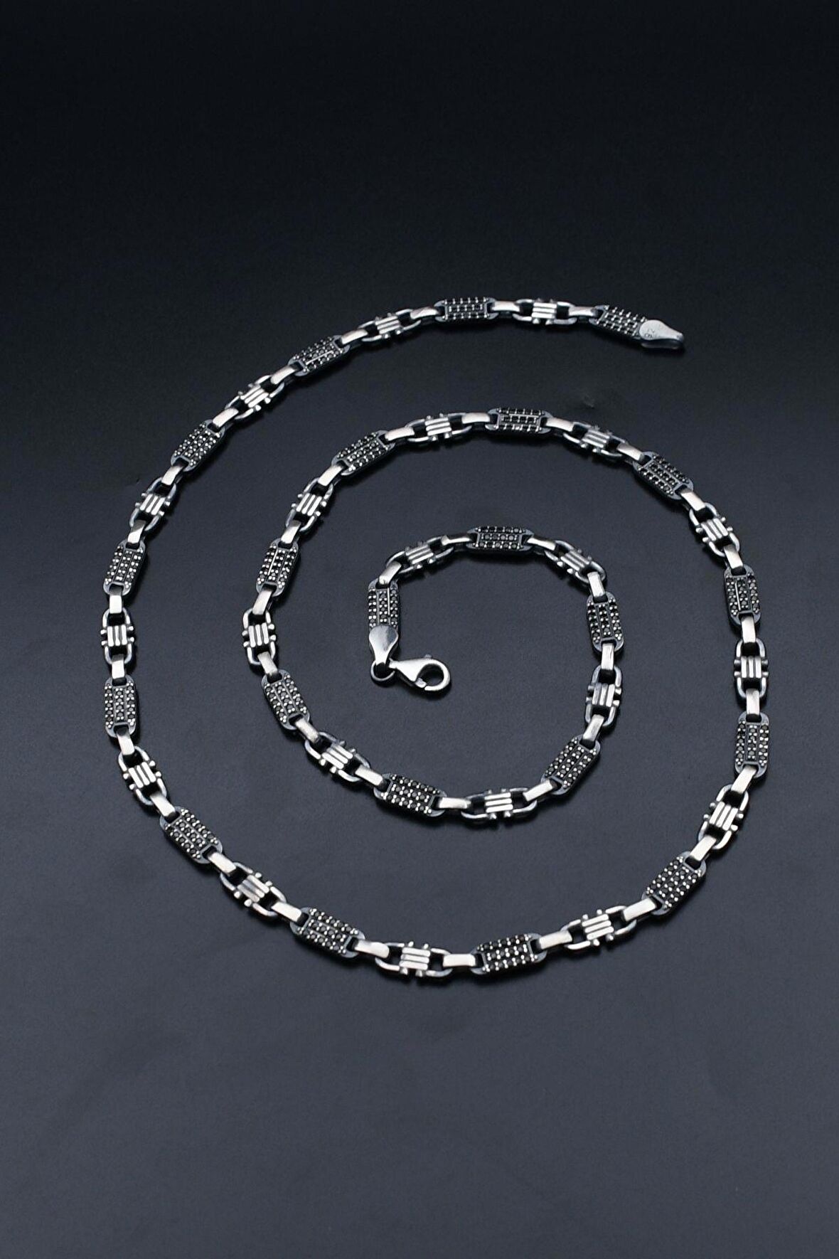 Erkek Gümüş Gurmet Kolye Zincir 5,5 MM 925 Ayar Zirkon Taş Süslemeli