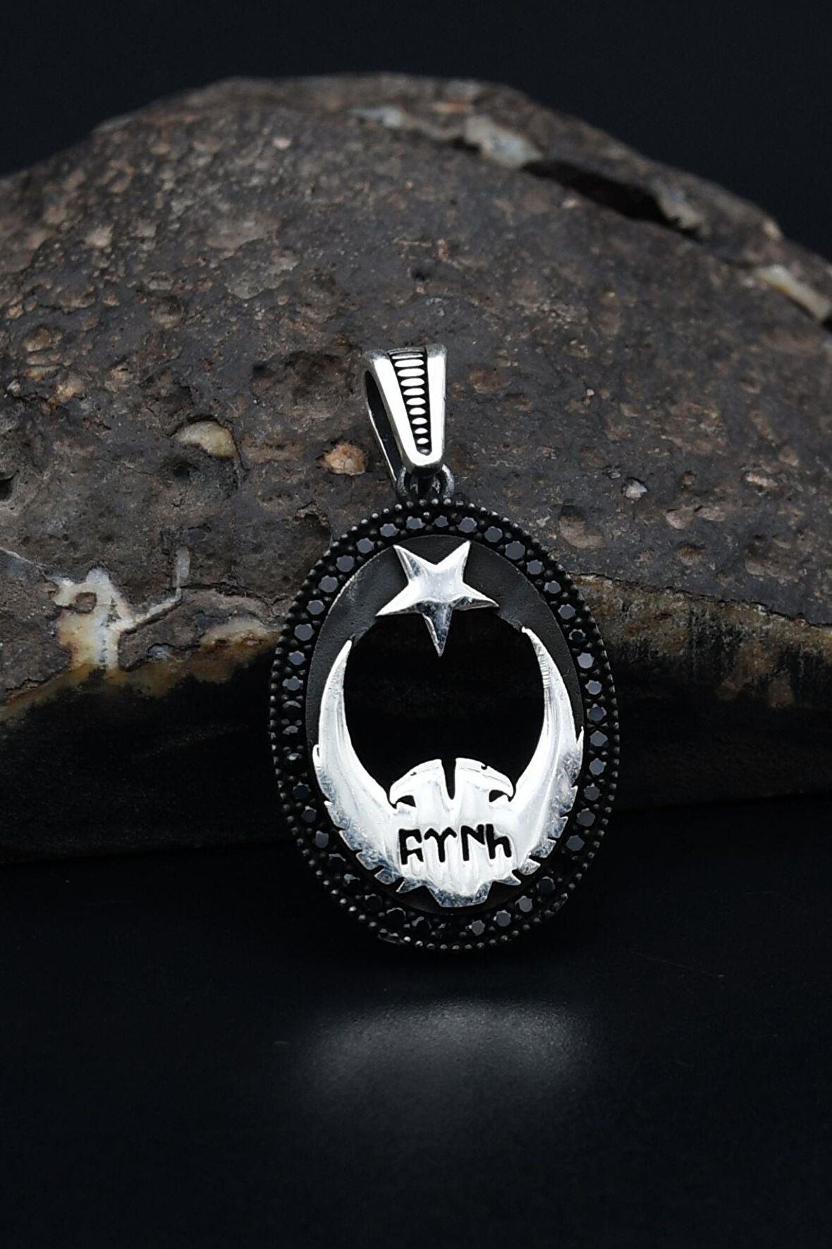 Çift Başlı Kartal (Selçuklu Kartalı) Ve Ay Yıldızlı Kolye Ucu 925 Ayar Gümüş