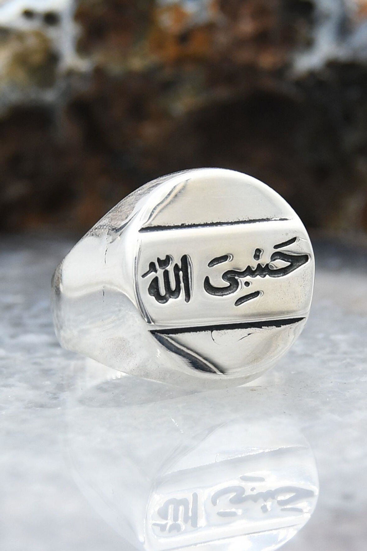 Hasbiyallah Yazılı (ALLAH BANA YETER) 925 Ayar Gümüş Erkek Yüzüğü 901025