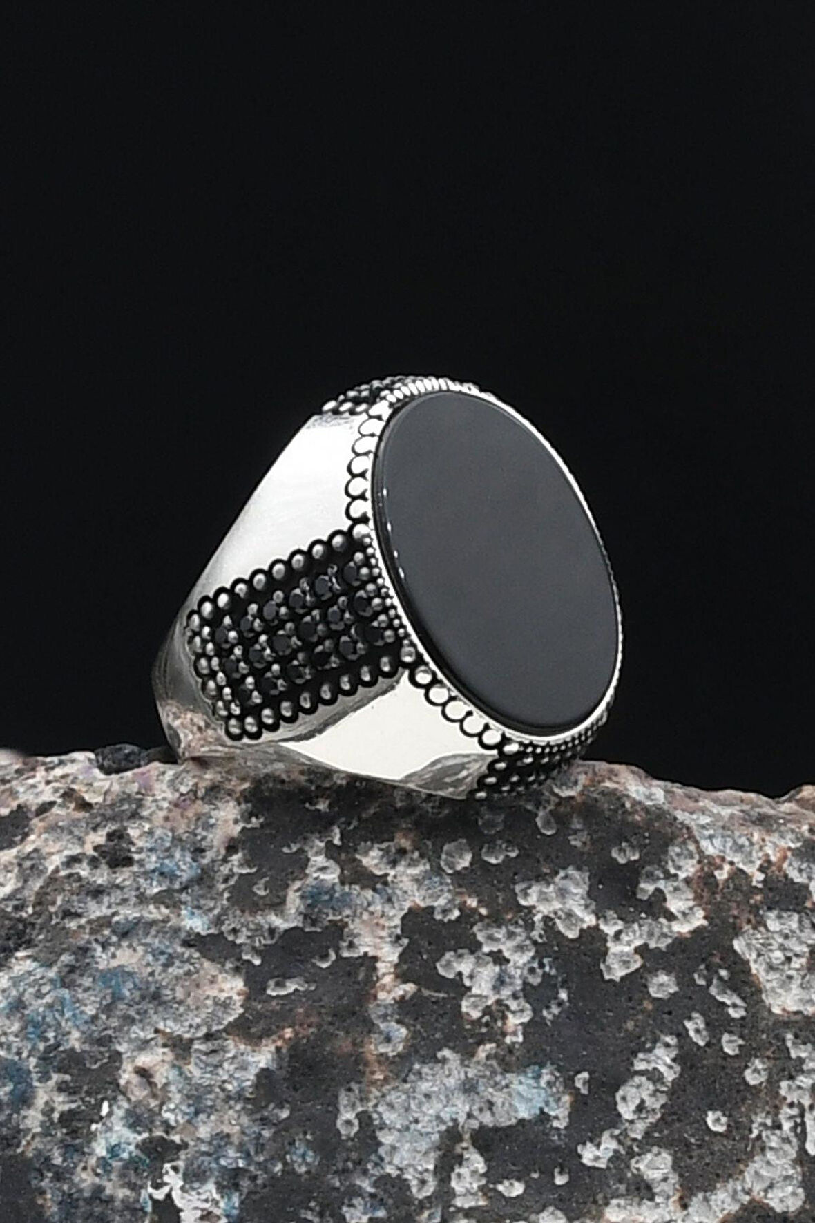 Oniks Taşlı Flat Tasarım 925 Ayar Gümüş Erkek Yüzüğü 901042