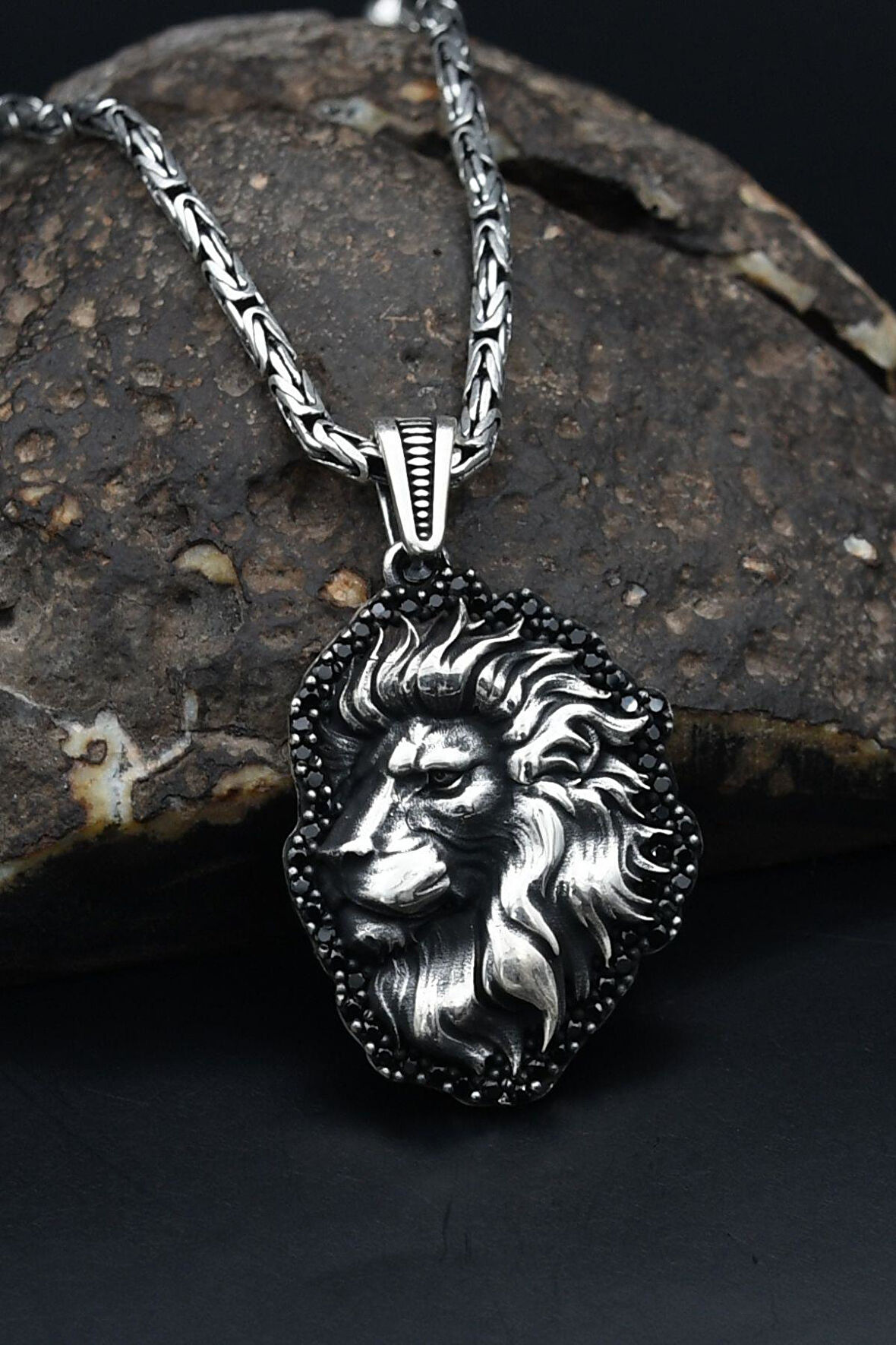Aslan Figürlü Kral Zincirli 925 Ayar Gümüş Kolye 901086