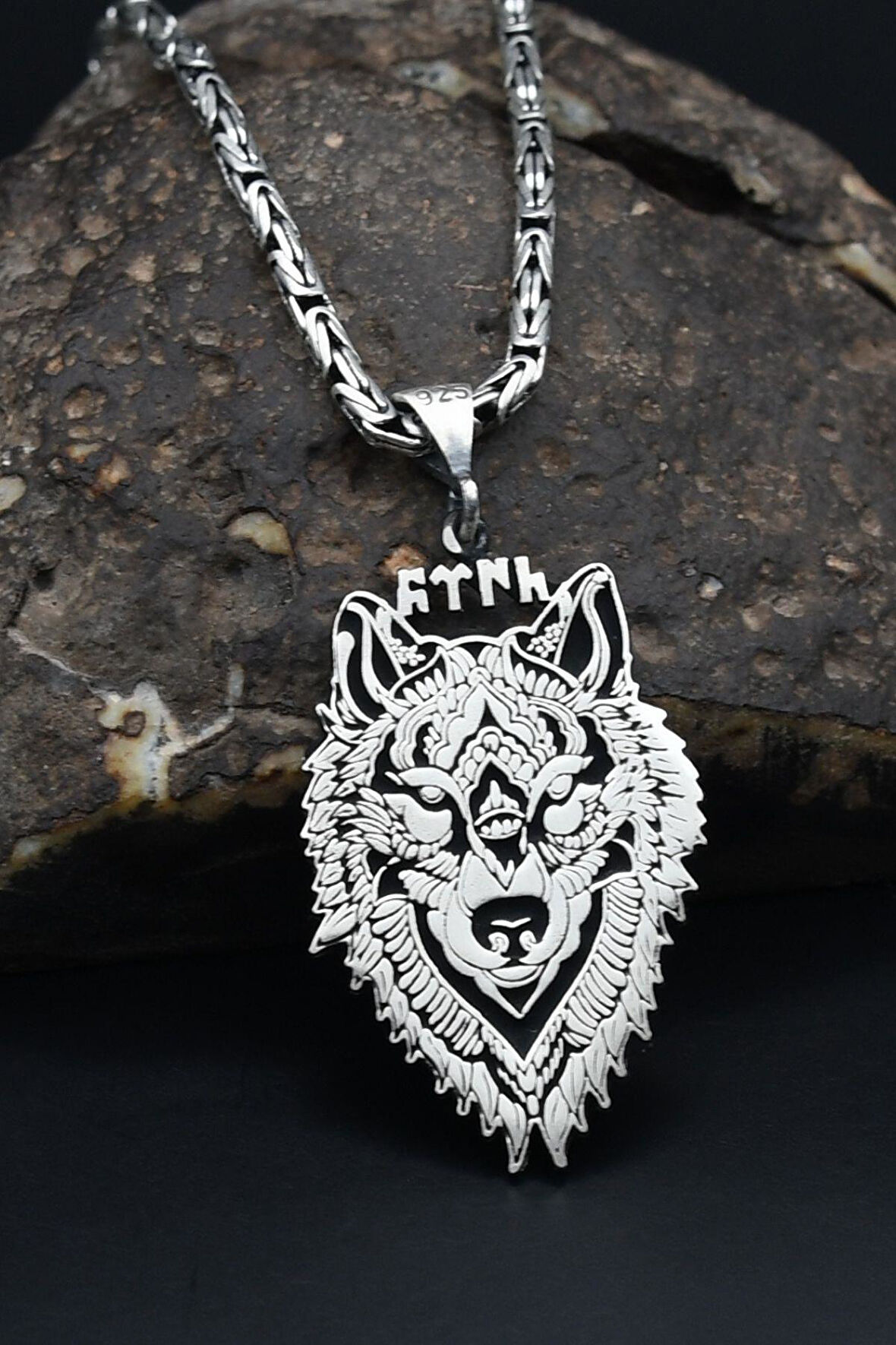 Bozkurt Göktürkçe Türk Yazılı Kral Zincirli 925 Ayar Gümüş Kolye 901095