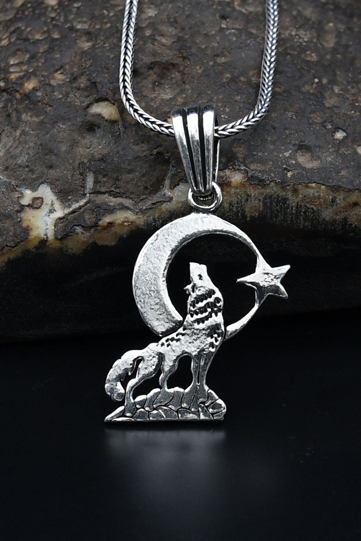 Bozkurt ve Ay Yıldızlı 925 Ayar Gümüş Erkek Kolye Zincir 901107