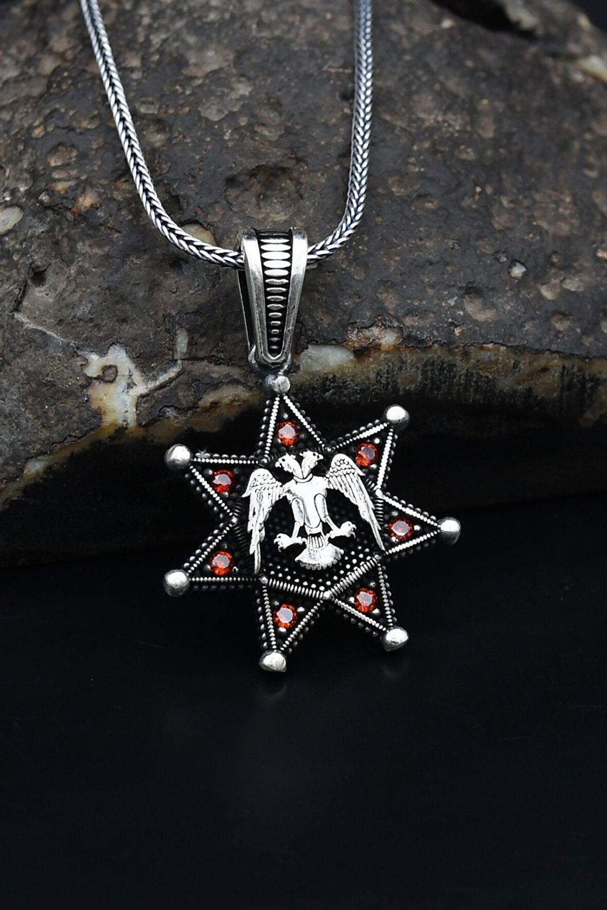 Çift Başlı Kartal (SELÇUKLU KARTALI) Figürlü 925 Ayar Gümüş Kolye Zincir 901115