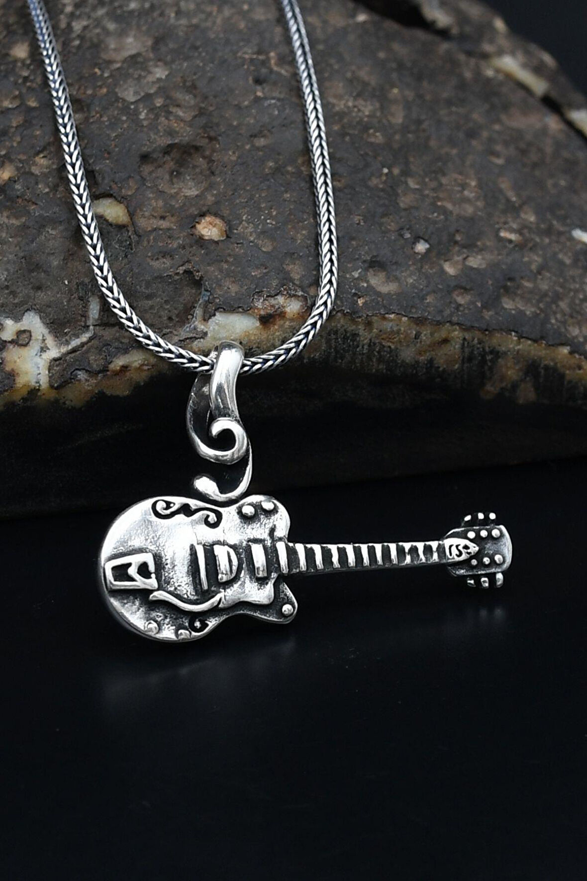Gitar Kolye Zincir 925 Ayar Gümüş 901125