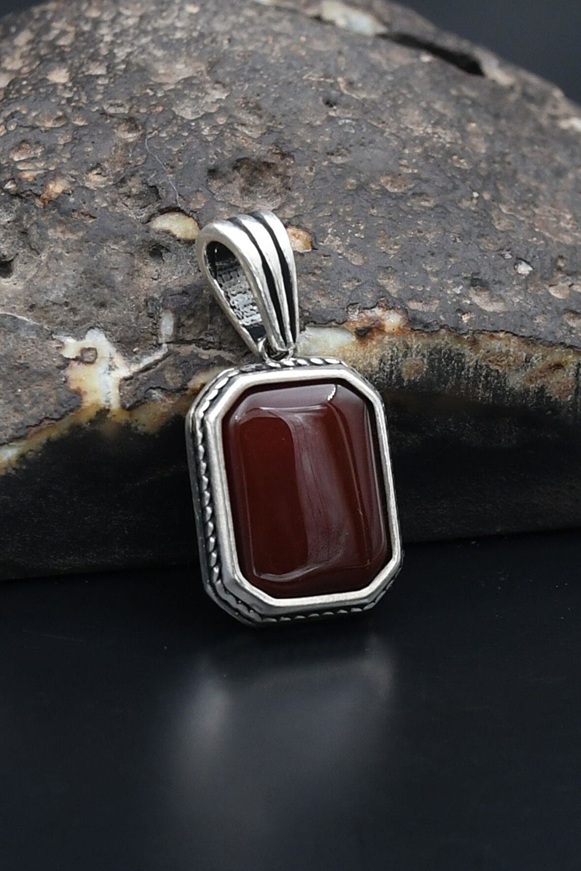 Kolye Ucu Akik Taşlı 925 Ayar Gümüş 901172