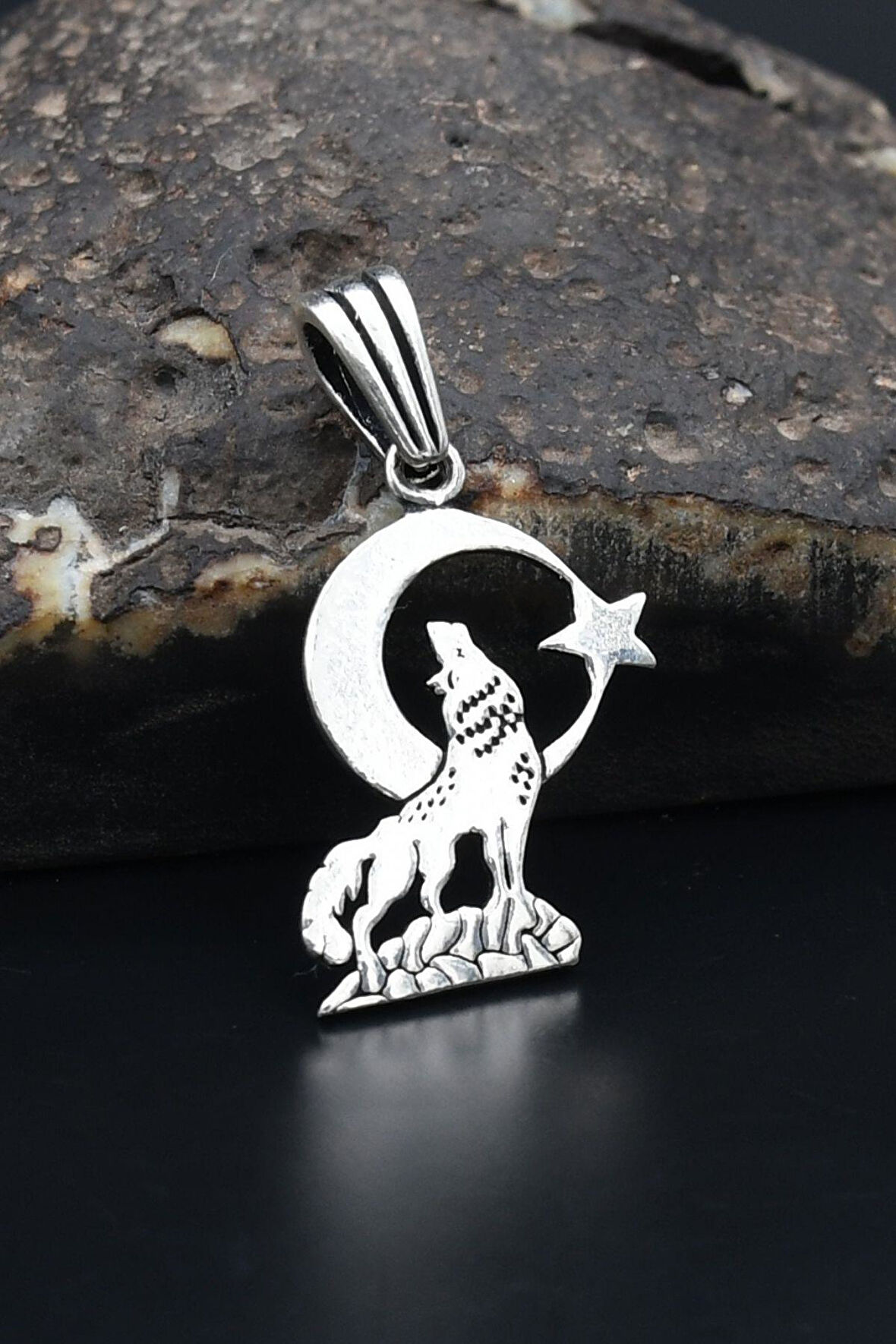 Kolye Ucu Ay Yıldızlı ve Bozkurt  925 Ayar Gümüş 901173