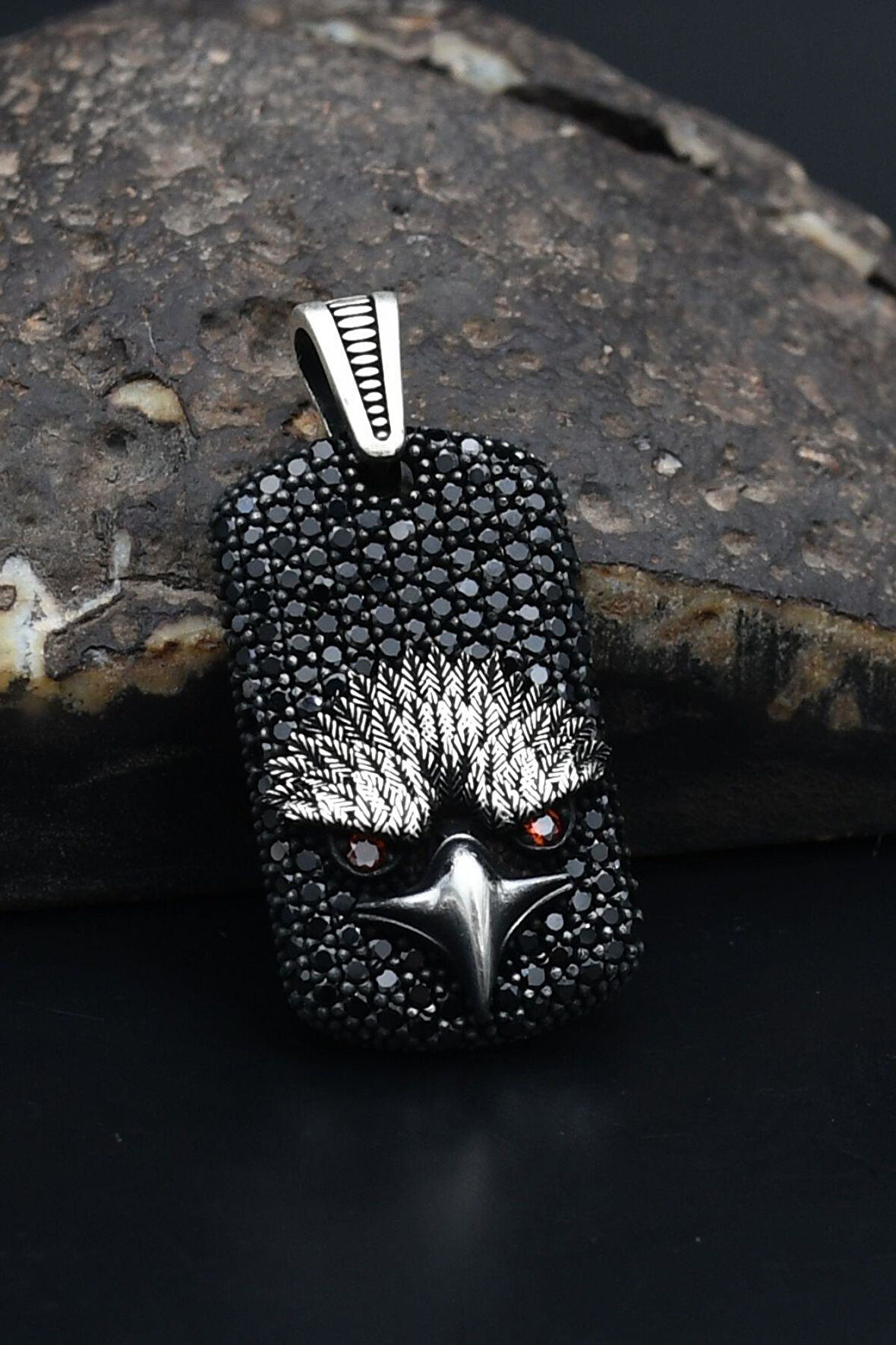 Kolye Ucu Kartal Figürlü Mikro taş Süslemeli 925 Ayar Gümüş 901190