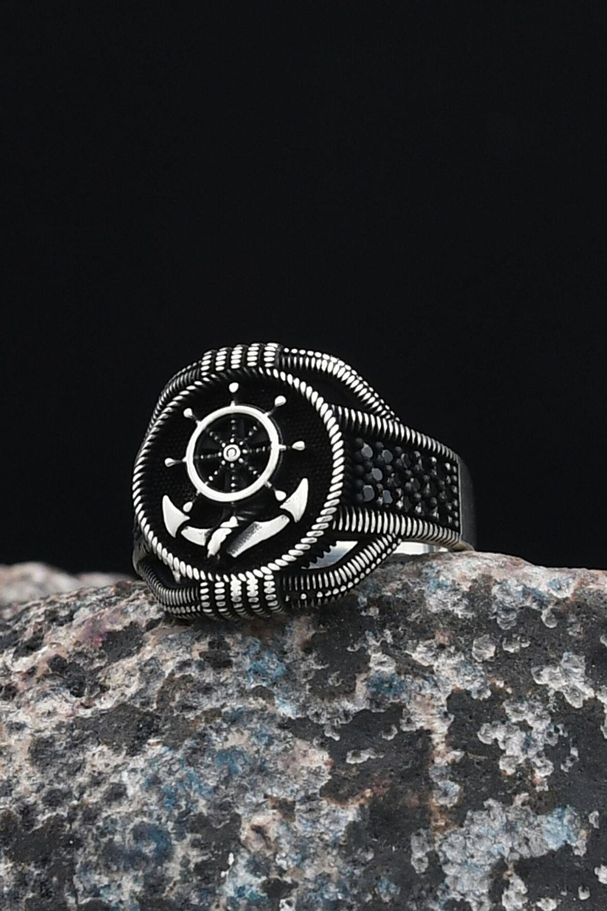 Çapa Dümen 925 Ayar Gümüş Erkek Yüzüğü 901225