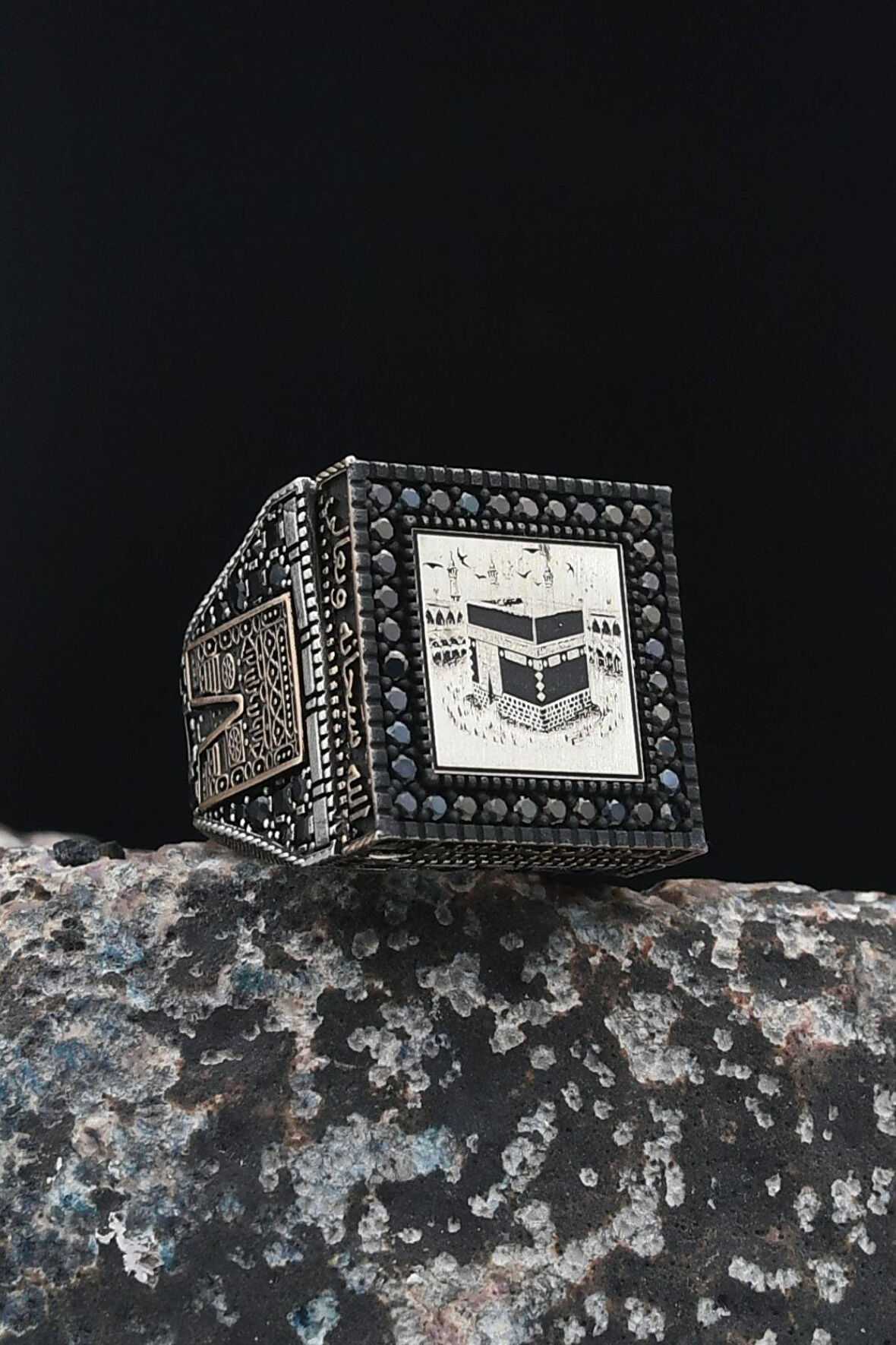 Kâbe-i Şerif (Kabe Desenli ) 925 Ayar Gümüş Erkek Yüzüğü 901259