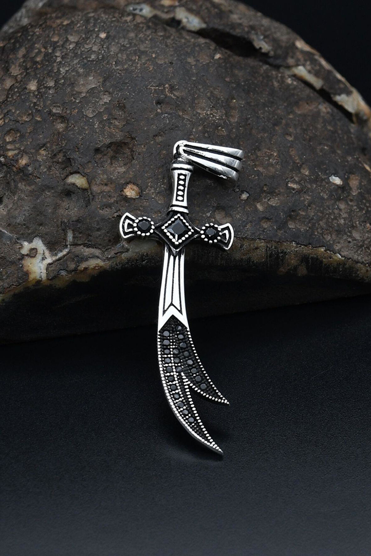 Zülfikar Erkek Kolye Ucu Zirkon Taşlı 925 Ayar Gümüş Hz Ali’nin Kılıcı 901265