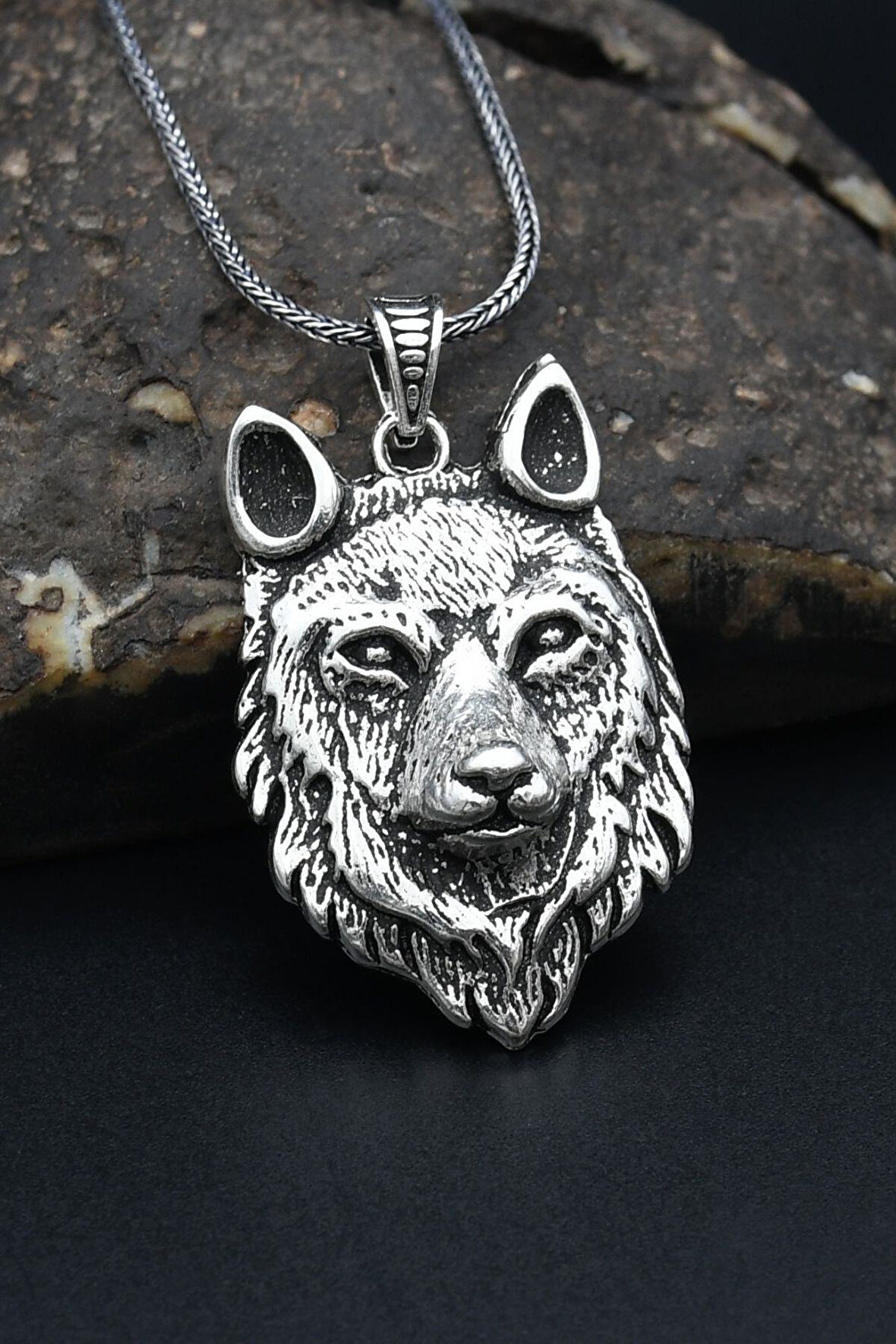 Kurt Figürlü 925 Ayar Gümüş Erkek Kolye Zincir 901315