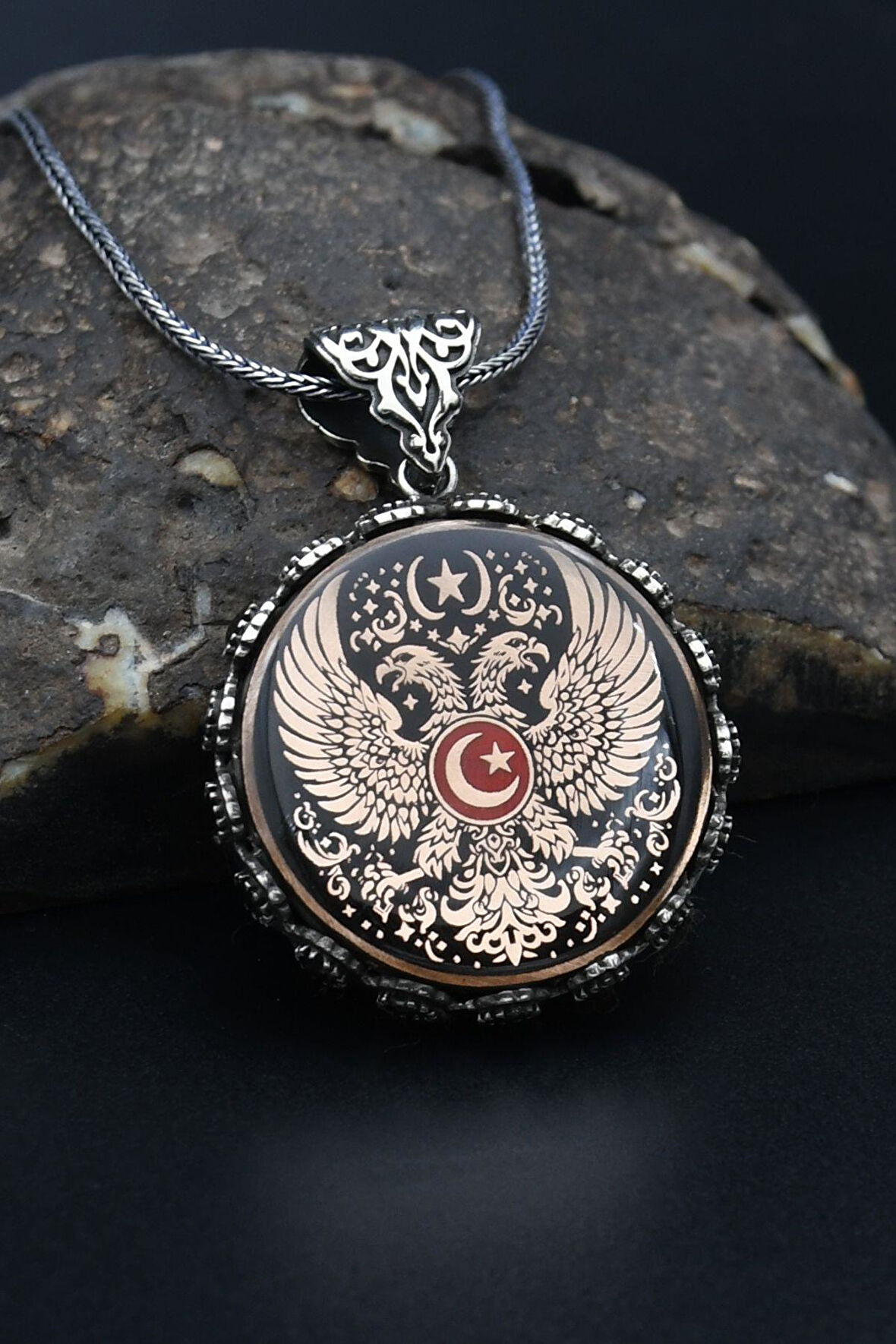 Çift Başlı Kartal - Ay Yıldızlı (AYYILDIZLI) 925 Ayar Gümüş Kolye 901320