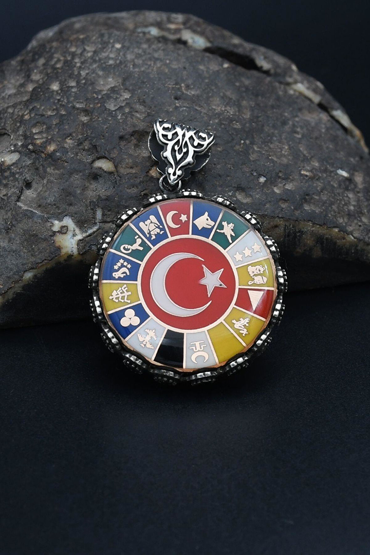 Kolye Ucu 16 Türk Devleti - Ay Yıldızlı (AYYILDIZLI) 925 Ayar Erkek Gümüş 901329