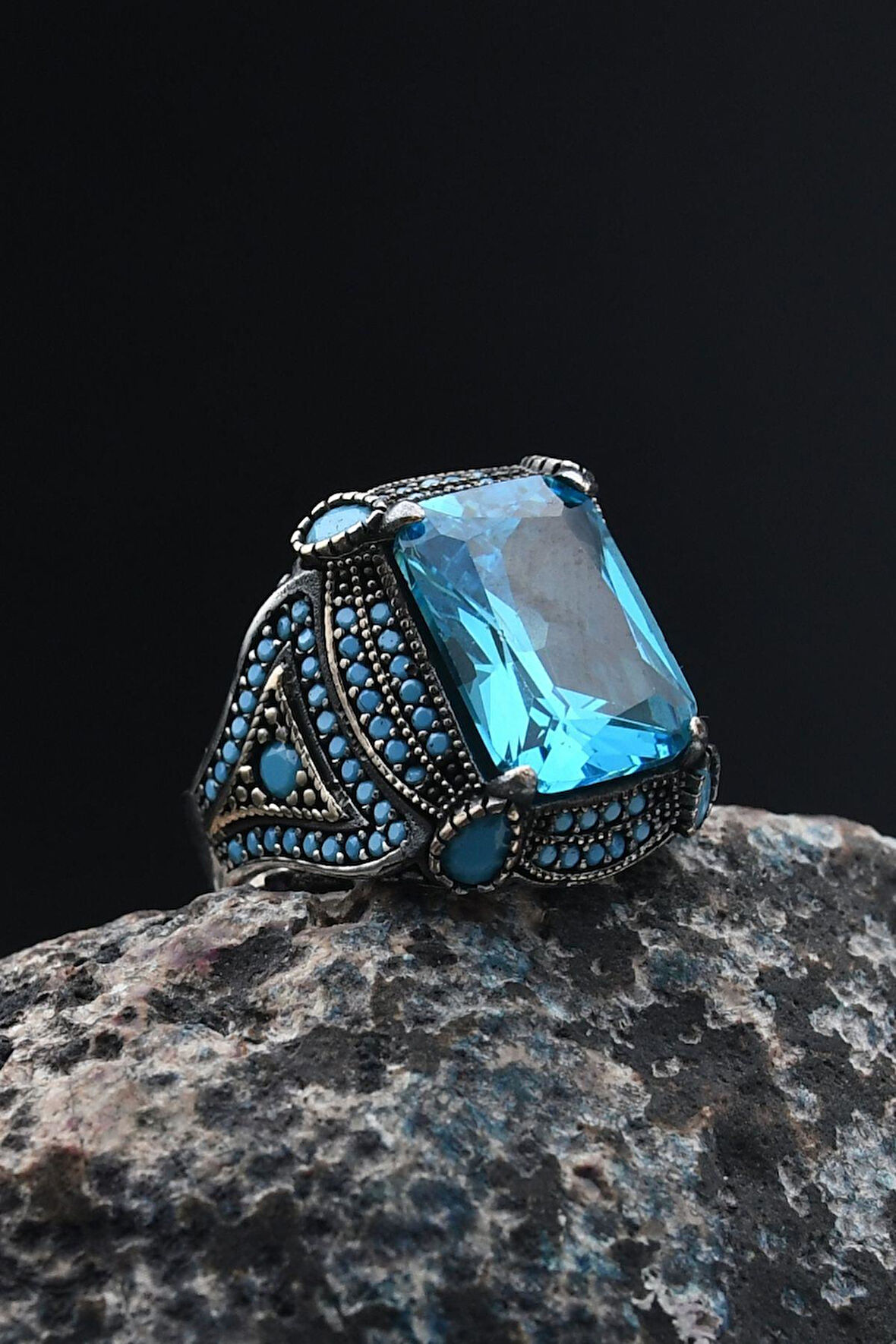 Gümüş Erkek Yüzük Aquamarine (AQUA MARİN) Taşlı 901387