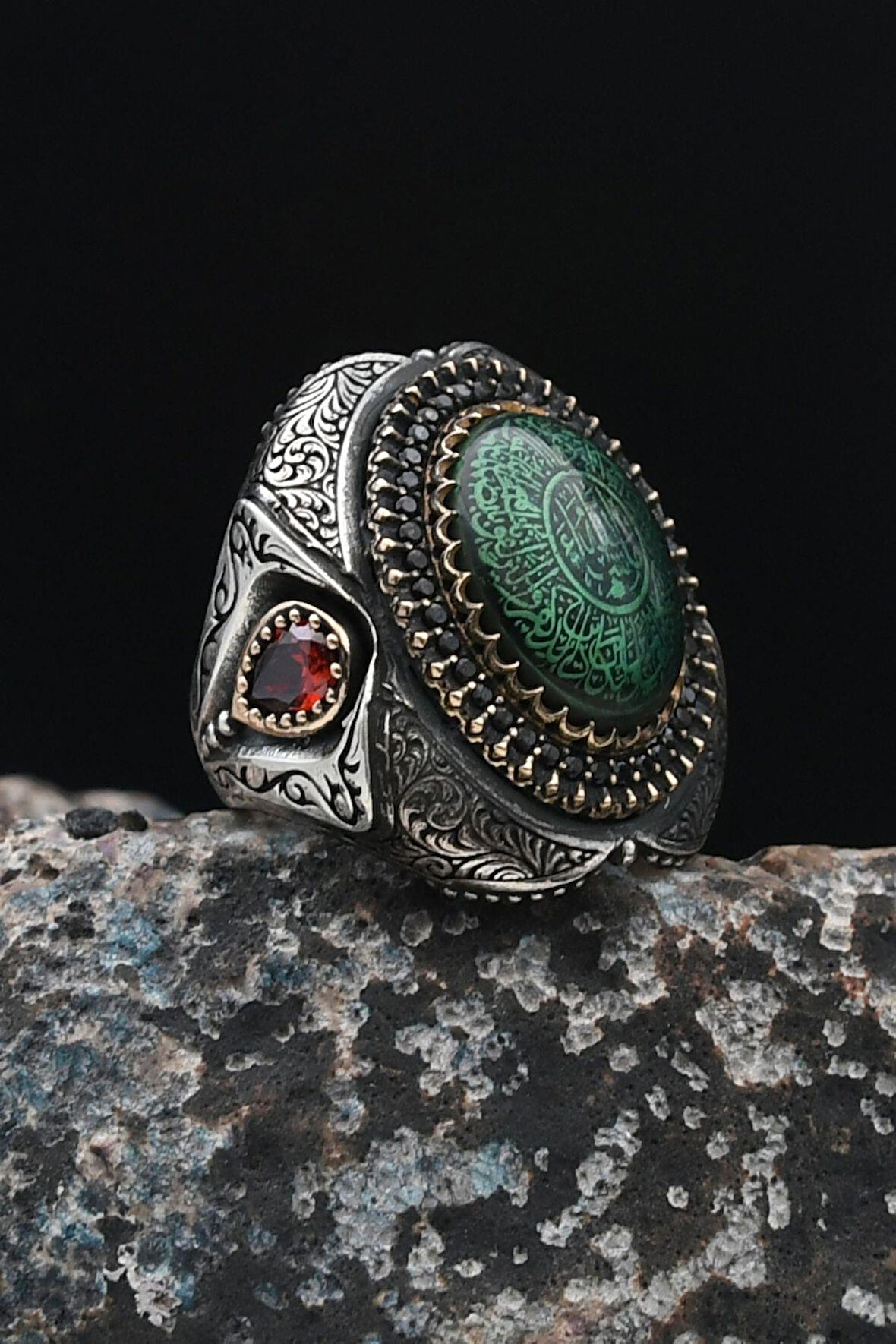 Özel Tasarım 925 Ayar Gümüş Erkek Yüzüğü Nazar Duası 901536